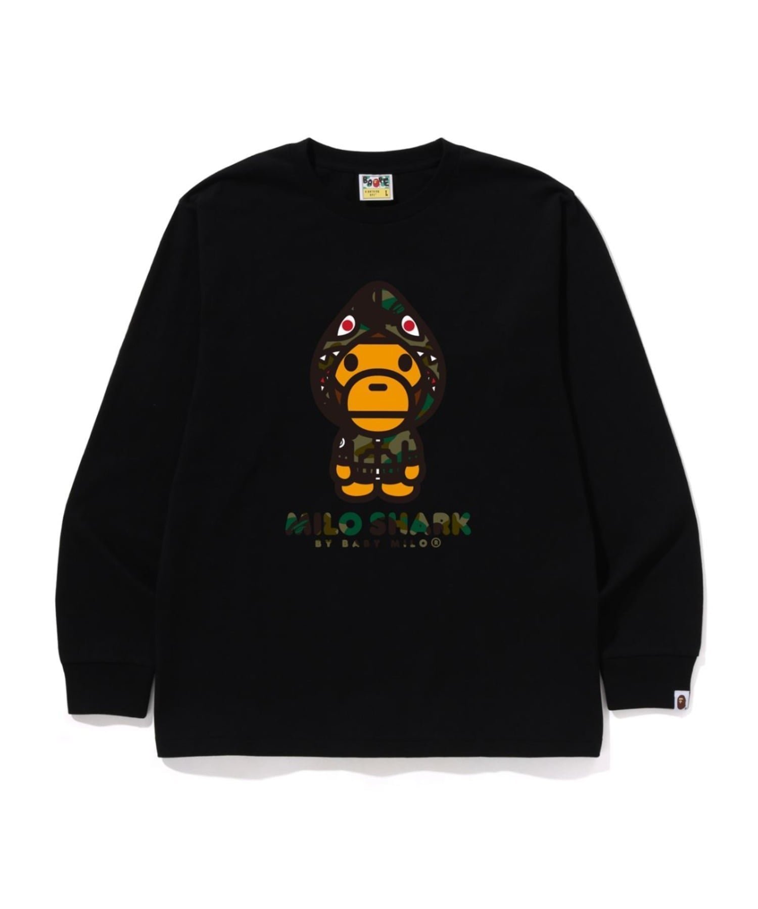 【ア ベイシング エイプ/A BATHING APE】の1ST CAMO MILO SHARK FZH LS TEE インテリア・キッズ・メンズ・レディースファッション・服の通販 founy(ファニー) 　ファッション　Fashion　レディースファッション　Fashion for Women　インナー　Innerwear　スリーブ　Sleeve, Long Sleeve / Short Sleeve　フロント　Front, Front Design　プリント　Print, Printed Pattern　モチーフ　Motif, Design Theme　ラバー　Rubber, Rubber Sole　ロング　Long, Long-Length　BKxGR|ID: prp329100004782021 ipo3291000000034873527