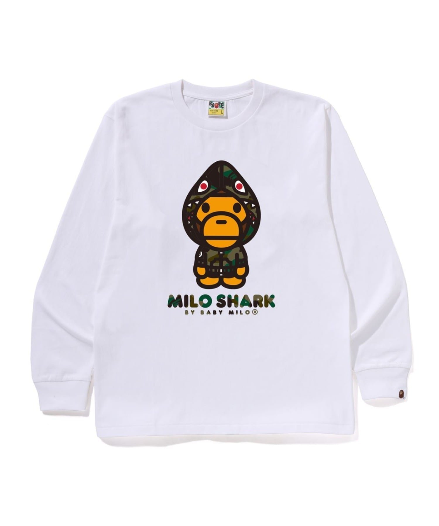 【ア ベイシング エイプ/A BATHING APE】の1ST CAMO MILO SHARK FZH LS TEE インテリア・キッズ・メンズ・レディースファッション・服の通販 founy(ファニー) 　ファッション　Fashion　レディースファッション　Fashion for Women　インナー　Innerwear　スリーブ　Sleeve, Long Sleeve / Short Sleeve　フロント　Front, Front Design　プリント　Print, Printed Pattern　モチーフ　Motif, Design Theme　ラバー　Rubber, Rubber Sole　ロング　Long, Long-Length　WHxGR|ID: prp329100004782021 ipo3291000000034873530