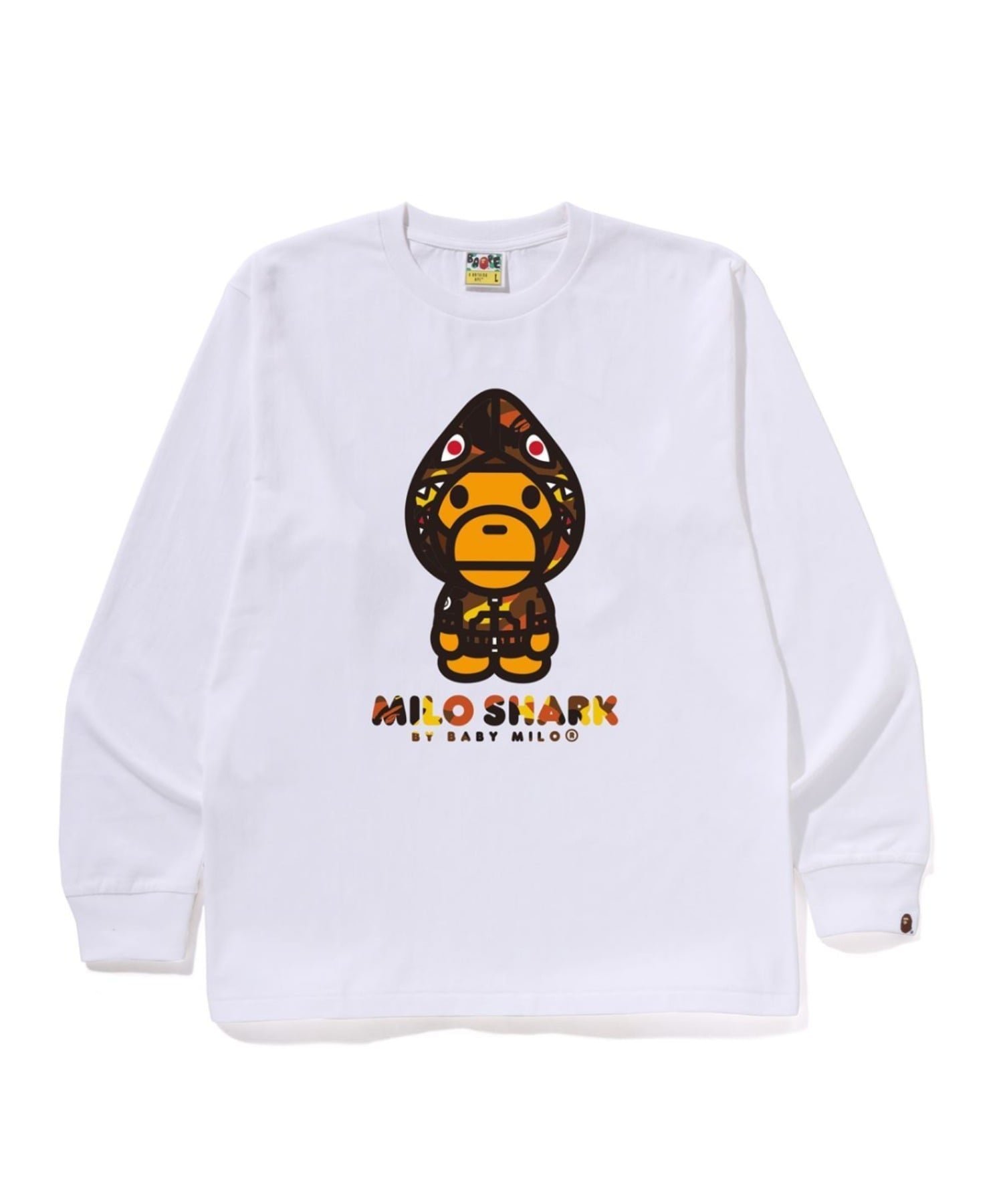 【ア ベイシング エイプ/A BATHING APE】の1ST CAMO MILO SHARK FZH LS TEE インテリア・キッズ・メンズ・レディースファッション・服の通販 founy(ファニー) 　ファッション　Fashion　レディースファッション　Fashion for Women　インナー　Innerwear　スリーブ　Sleeve, Long Sleeve / Short Sleeve　フロント　Front, Front Design　プリント　Print, Printed Pattern　モチーフ　Motif, Design Theme　ラバー　Rubber, Rubber Sole　ロング　Long, Long-Length　WHxOR|ID: prp329100004782021 ipo3291000000034873531