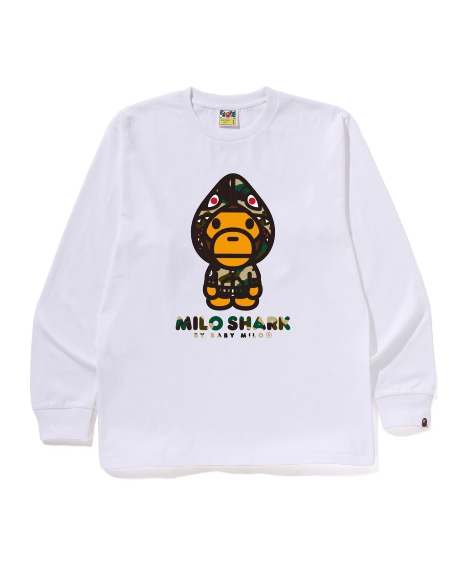 【ア ベイシング エイプ/A BATHING APE】の1ST CAMO MILO SHARK FZH LS TEE インテリア・キッズ・メンズ・レディースファッション・服の通販 founy(ファニー) 　ファッション　Fashion　レディースファッション　Fashion for Women　インナー　Innerwear　スリーブ　Sleeve, Long Sleeve / Short Sleeve　フロント　Front, Front Design　プリント　Print, Printed Pattern　モチーフ　Motif, Design Theme　ラバー　Rubber, Rubber Sole　ロング　Long, Long-Length　WHxYE|ID: prp329100004782021 ipo3291000000034873532