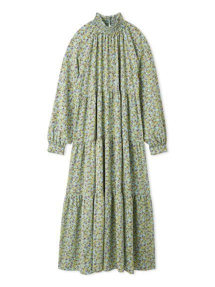 【ミラオーウェン/Mila Owen】のフラワープリントティアードワンピース インテリア・キッズ・メンズ・レディースファッション・服の通販 founy(ファニー) 　ファッション　Fashion　レディースファッション　Fashion for Women　ワンピース　Dresses　アクセサリー　Fashion Accessories　エレガント 上品　Elegant　カフス　Cuff Design　キャミワンピース　Cami Dress, Slip Dress　ギャザー　Gathered, Ruffled　シャーリング　Shirring, Ruched　ジョーゼット　Georgette, Semi-Sheer Fabric　スマート　Smart, Elegant　ハイネック　High Neck, Mock Neck　バランス　Balance, Style Balance　フラワー　Flower, Floral　プリント　Print, Printed Pattern　冬　Winter / This Winter　BLU[086]|ID: prp329100004782125 ipo3291000000034930314