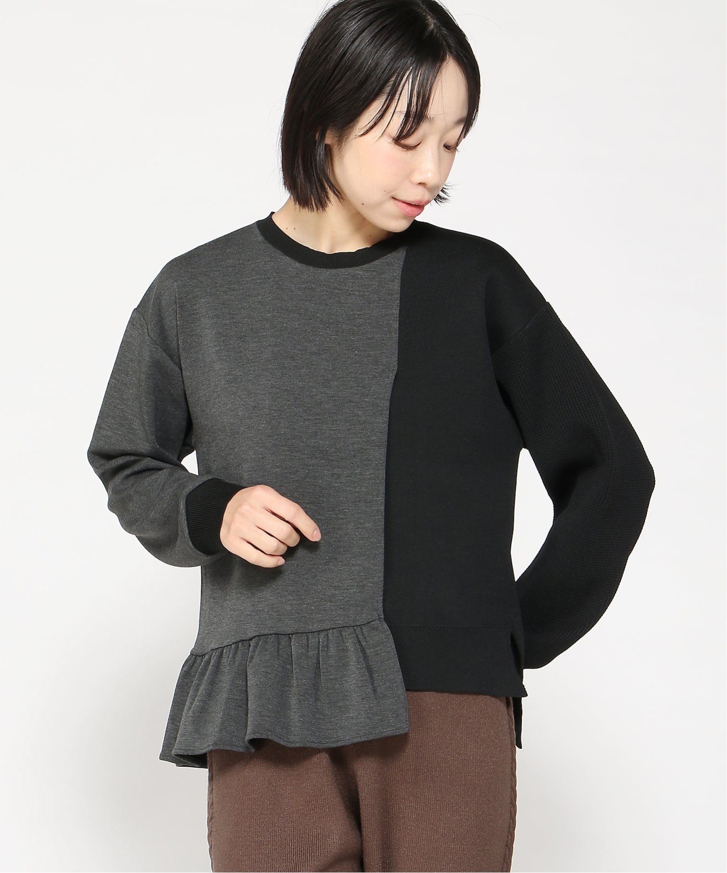 【グレディブリリアン/Gready Brilliant】のGready Brilliant/2_ニットドッキングアシメ インテリア・キッズ・メンズ・レディースファッション・服の通販 founy(ファニー) 　ファッション　Fashion　レディースファッション　Fashion for Women　トップス・カットソー　Cut & Sew Tops　ニット　Knit Tops & Sweaters　クール　Cool, Chic　ストレート　Straight, Straight Cut　トレンド　Trend, Trending Now　ドッキング　Docking, Mixed Material　フラット　Flat, Flat Shoes　ボトム　Bottoms, Lower Wear　リアル　Real, Realistic　ワイド　Wide, Wide Fit　おすすめ　Recommended / Our Picks　CCL|ID: prp329100004782910 ipo3291000000034796281