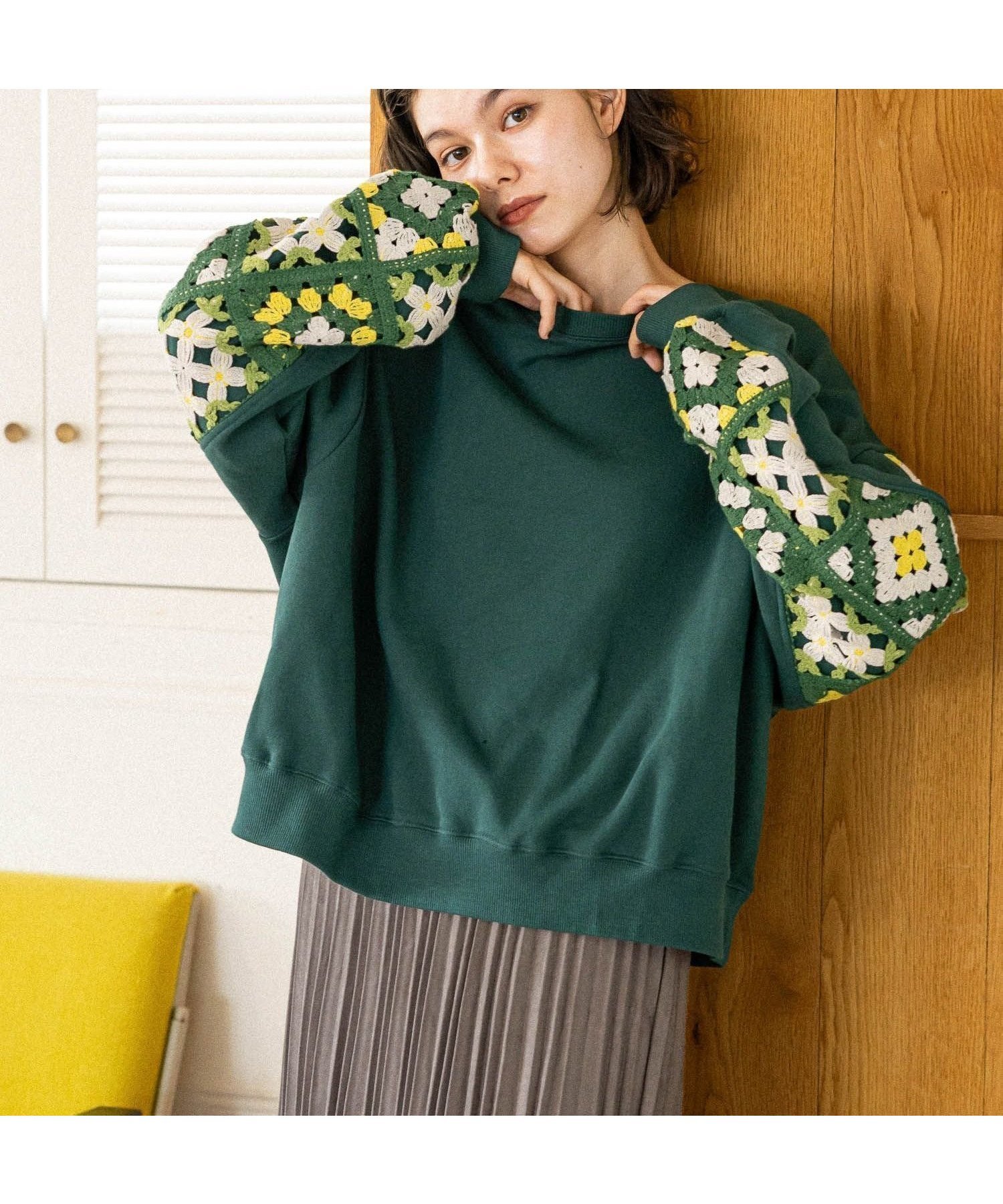 【ニコアンド/niko and】のクロシェコンビプルオーバー インテリア・キッズ・メンズ・レディースファッション・服の通販 founy(ファニー) ファッション Fashion レディースファッション Fashion for Women トップス・カットソー Cut & Sew Tops カジュアルプルオーバー・ニットトップス Pullovers & Knit Tops / Casual Pullovers おすすめ Recommended / Our Picks クロシェ Crochet, Knitted Lace スウェット / スエット Sweatshirt, Sweatwear バランス Balance, Style Balance フラワー Flower, Floral ボトム Bottoms, Lower Wear グリーン※販売終了|ID: prp329100004782969 ipo3291000000034870806