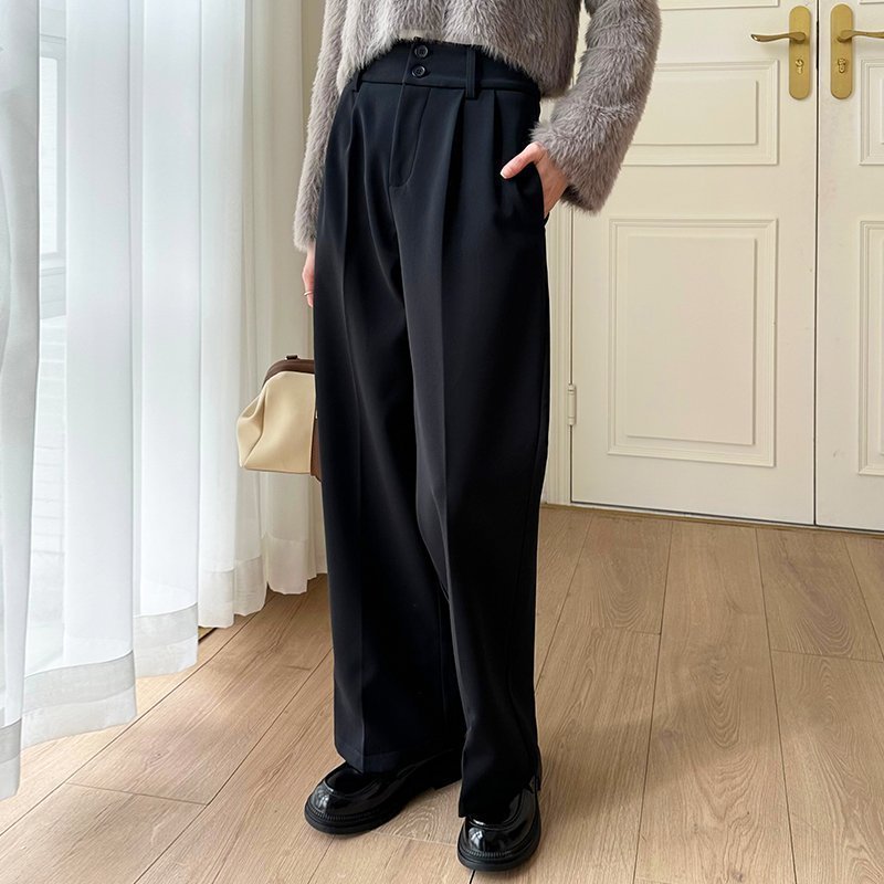 【ココモモ/COCOMOMO】の裏起毛 スラックスパンツ ストレートワイドパンツ レディース ツータック インテリア・キッズ・メンズ・レディースファッション・服の通販 founy(ファニー) ファッション Fashion レディースファッション Fashion for Women パンツ Pants & Trousers なめらか Smooth, Silky Texture ストレート Straight, Straight Cut スラックス Slacks, Dress Pants ワイド Wide, Wide Fit A/W・秋冬 Autumn/Winter ブラック|ID: prp329100004783020 ipo3291000000034903796