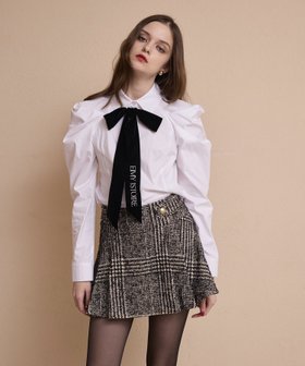 【エイミーイストワール/eimy istoire】のベルベットリボンロゴシャツ 人気、トレンドファッション・服の通販 founy(ファニー) ファッション Fashion レディースファッション Fashion for Women トップス・カットソー Cut & Sew Tops シャツ・ブラウス・オフィスカジュアル Elegant Blouses & Button-Ups インナー Innerwear クラシカル Classical, Vintage-Inspired ショート Short, Short Length シンプル Simple, Minimal ジャケット Jacket, Outerwear バランス Balance, Style Balance ベルベット Velvet, Velvety ミニスカート Mini Skirt, Short Skirt リボン Ribbon, Bow 再入荷 Restock / Back in Stock エレガント 上品 Elegant |ID:prp329100004783171