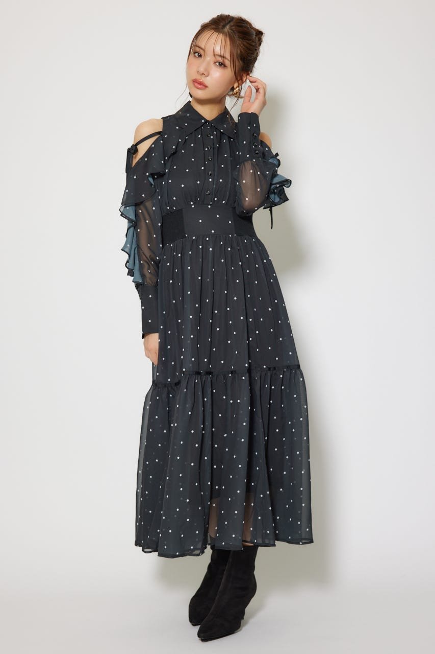 【リエンダ/rienda】のフリルスリーブニットドッキングワンピ インテリア・キッズ・メンズ・レディースファッション・服の通販 founy(ファニー) 　ファッション　Fashion　レディースファッション　Fashion for Women　ワンピース　Dresses　シェイプ　Shape, Slim Fit　シフォン　Chiffon, Lightweight Fabric　フィット　Fit, Slim Fit　ロング　Long, Long-Length　再入荷　Restock / Back in Stock　BLK|ID: prp329100004783239 ipo3291000000035091742