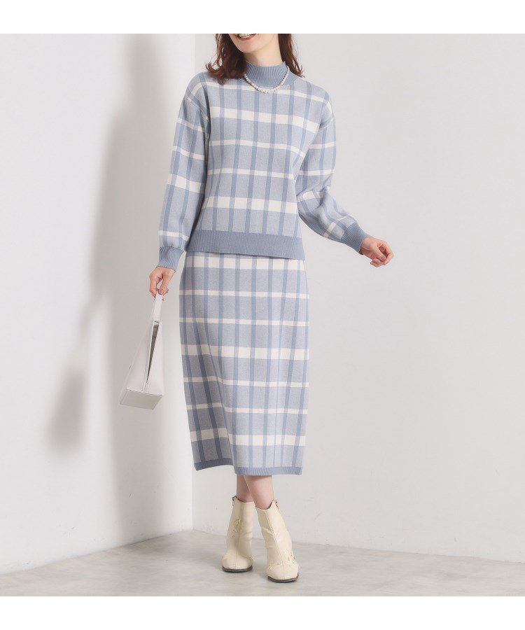 【イッツデモ/ITS' DEMO】の【手洗い可】タイトスカートニットセットアップ インテリア・キッズ・メンズ・レディースファッション・服の通販 founy(ファニー) 　ファッション　Fashion　レディースファッション　Fashion for Women　セットアップ　Matching Sets　スカート・ミニ/ミディ/マキシ　Skirts / Mini, Midi & Maxi Skirts　クラシカル　Classical, Vintage-Inspired　切替　Switching, Contrast Panel　ジャカード／ジャガード　Jacquard, Woven Pattern　スマート　Smart, Elegant　セットアップ　Set-Up, Coordinated Outfit　チェック　Check, Plaid, Tartan　ハイネック　High Neck, Mock Neck　ポケット　Pocket, Pocket Detail　無地　Plain, Solid Color　再入荷　Restock / Back in Stock　おすすめ　Recommended / Our Picks　ブルー|ID: prp329100004783248 ipo3291000000035021224