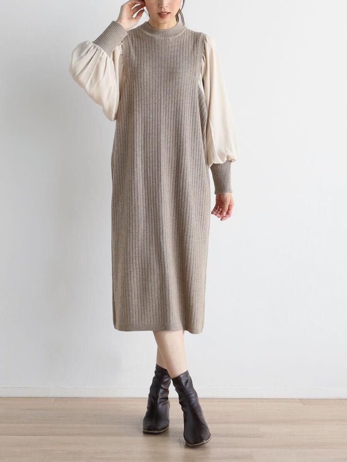 【ラシュッド/LASUD】のボリュームスリーブリブニットワンピース インテリア・キッズ・メンズ・レディースファッション・服の通販 founy(ファニー) https://founy.com/ ファッション Fashion レディースファッション Fashion for Women ワンピース Dresses ニットワンピース Knit Dresses おすすめ Recommended / Our Picks シンプル Simple, Minimal スリット Slit, Slit Detail リブニット Rib Knit, Ribbed Knit ロング Long, Long-Length エレガント 上品 Elegant |ID: prp329100004783249 ipo3291000000035134751