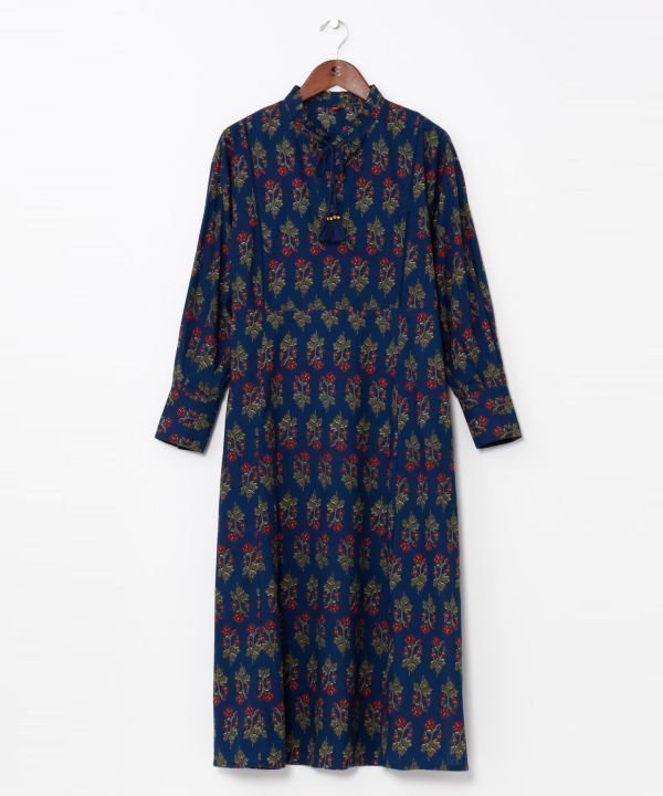 【アミナコレクション/Amina Collection】の【チャイハネ】アログレワンピース インテリア・キッズ・メンズ・レディースファッション・服の通販 founy(ファニー) 　ファッション　Fashion　レディースファッション　Fashion for Women　ワンピース　Dresses　インド　Indian Textile　フリル　Frill, Ruffle　ブロック　Block, Solid Block Pattern　プリント　Print, Printed Pattern　プリーツ　Pleats, Pleated　ポケット　Pocket, Pocket Detail　レース　Lace, Lace Fabric　ネイビー系|ID: prp329100004783316 ipo3291000000034982958