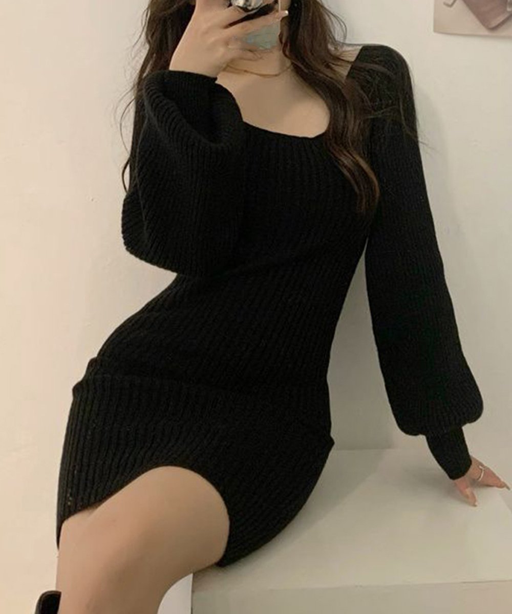 【ミニミニストア/miniministore】のリブニットワンピース レディース 韓国風 人気、トレンドファッション・服の通販 founy(ファニー) ファッション Fashion レディースファッション Fashion for Women ワンピース Dresses ニットワンピース Knit Dresses アクリル Acrylic Material ショート Short, Short Length スクエア Square, Square Shape デコルテ Décolleté, Neckline 長袖 Long Sleeve, Full Sleeve 無地 Plain, Solid Color other-1|ID: prp329100004783320 ipo3291000000034713495