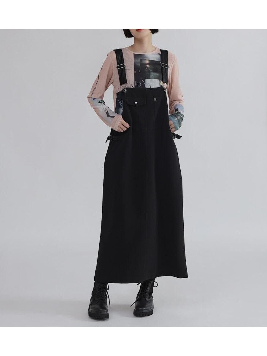 【ラシュッド/LASUD】のフェイクレザーストラップジャンパースカート 人気、トレンドファッション・服の通販 founy(ファニー) 　ファッション　Fashion　レディースファッション　Fashion for Women　スカート　Skirts　おすすめ　Recommended / Our Picks　インナー　Innerwear　カットソー　Cut and Sewn Top　シアー　Sheer, See-Through　スニーカー　Sneakers, Trainers　チュール　Tulip, Tulip Motif　バランス　Balance, Style Balance　フェイクレザー　Faux Leather, PU Leather　フレア　Flare, Flared　ラップ　Wrap, Wrap Design　ロング　Long, Long-Length　 other-1|ID: prp329100004783322 ipo3291000000035122987