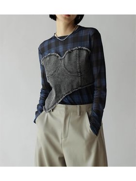 【ラシュッド/LASUD】のデニムビスチェフェイクレイヤードシアートップス 人気、トレンドファッション・服の通販 founy(ファニー) ファッション Fashion レディースファッション Fashion for Women トップス・カットソー Cut & Sew Tops ビスチェ Bustiers & Corset Tops / Layered Bustier Style コンパクト Compact, Small Size チェック Check, Plaid, Tartan バランス Balance, Style Balance フィット Fit, Slim Fit ワイド Wide, Wide Fit 皿 Plate, Dish 秋 Autumn |ID:prp329100004783412