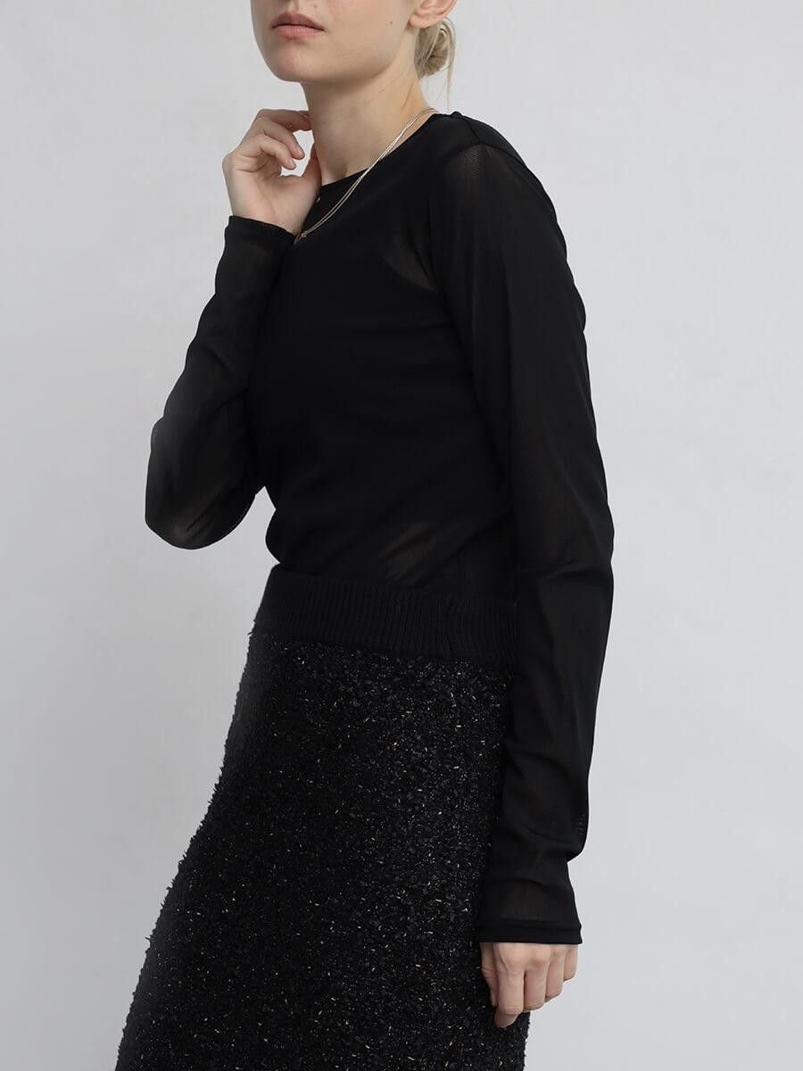 【ラシュッド/LASUD】のクルーネックシアーPO インテリア・キッズ・メンズ・レディースファッション・服の通販 founy(ファニー) ファッション Fashion レディースファッション Fashion for Women インナー Innerwear シアー Sheer, See-Through ロング Long, Long-Length エレガント 上品 Elegant ブラック|ID: prp329100004783414 ipo3291000000034714216