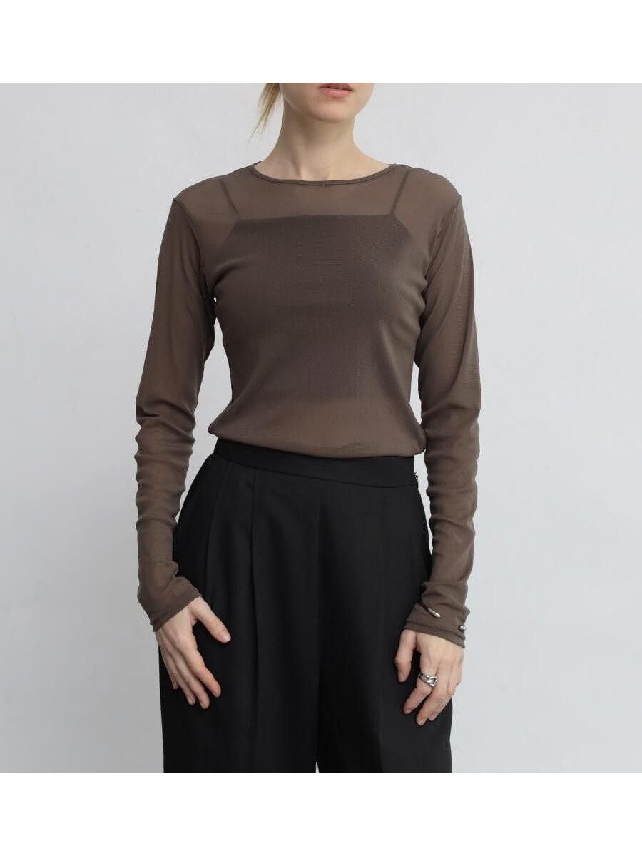 【ラシュッド/LASUD】のクルーネックシアーPO インテリア・キッズ・メンズ・レディースファッション・服の通販 founy(ファニー) ファッション Fashion レディースファッション Fashion for Women インナー Innerwear シアー Sheer, See-Through ロング Long, Long-Length エレガント 上品 Elegant モカ|ID: prp329100004783414 ipo3291000000034714217