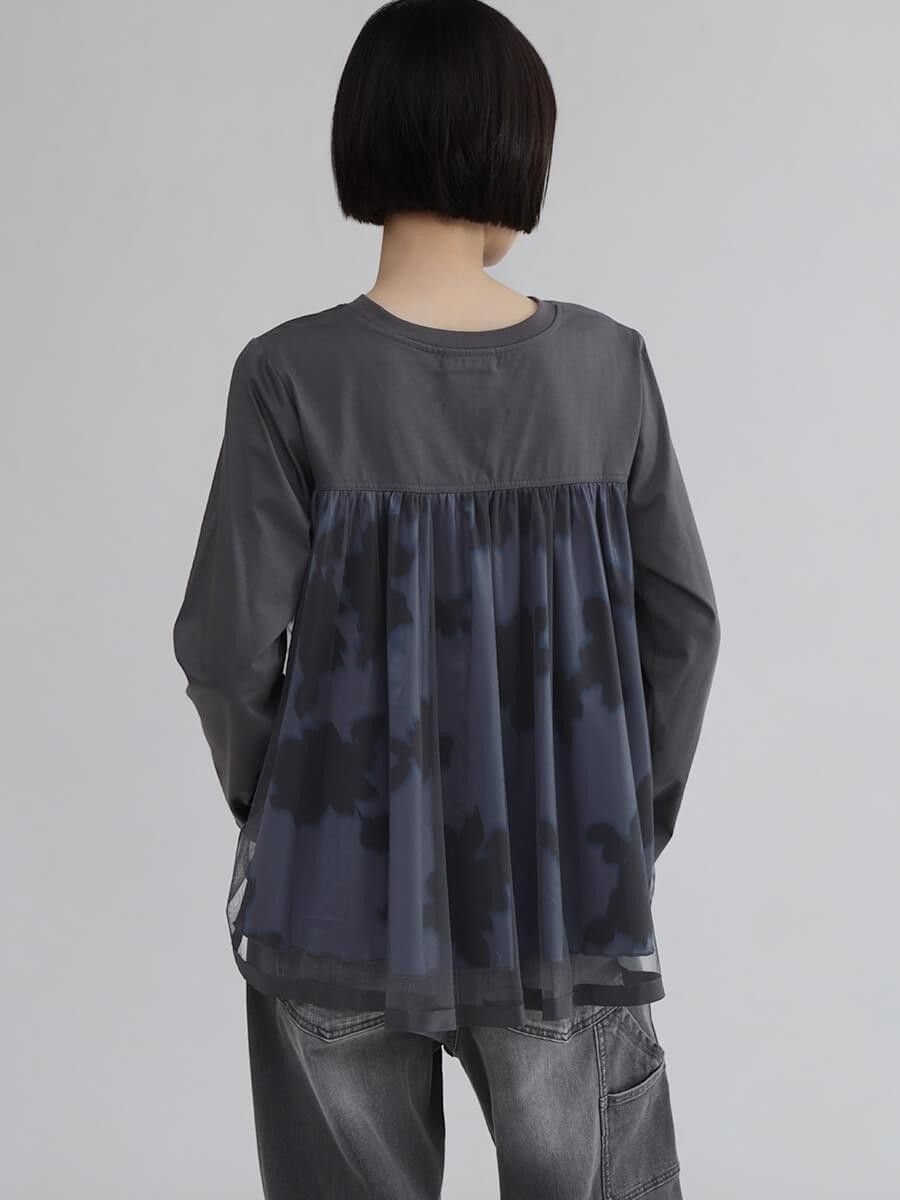【ラシュッド/LASUD】のバックチュールフラワープリントトップス インテリア・キッズ・メンズ・レディースファッション・服の通販 founy(ファニー) ファッション Fashion レディースファッション Fashion for Women トップス・カットソー Cut & Sew Tops 花柄・フラワープリント・モチーフ Floral Prints & Motifs / Flower Pattern Tops シンプル Simple, Minimal チュール Tulip, Tulip Motif フェミニン Feminine, Girly フォルム Silhouette, Form プリント Print, Printed Pattern ボトム Bottoms, Lower Wear 洗える Machine Washable チャコールグレー|ID: prp329100004783424 ipo3291000000034714342