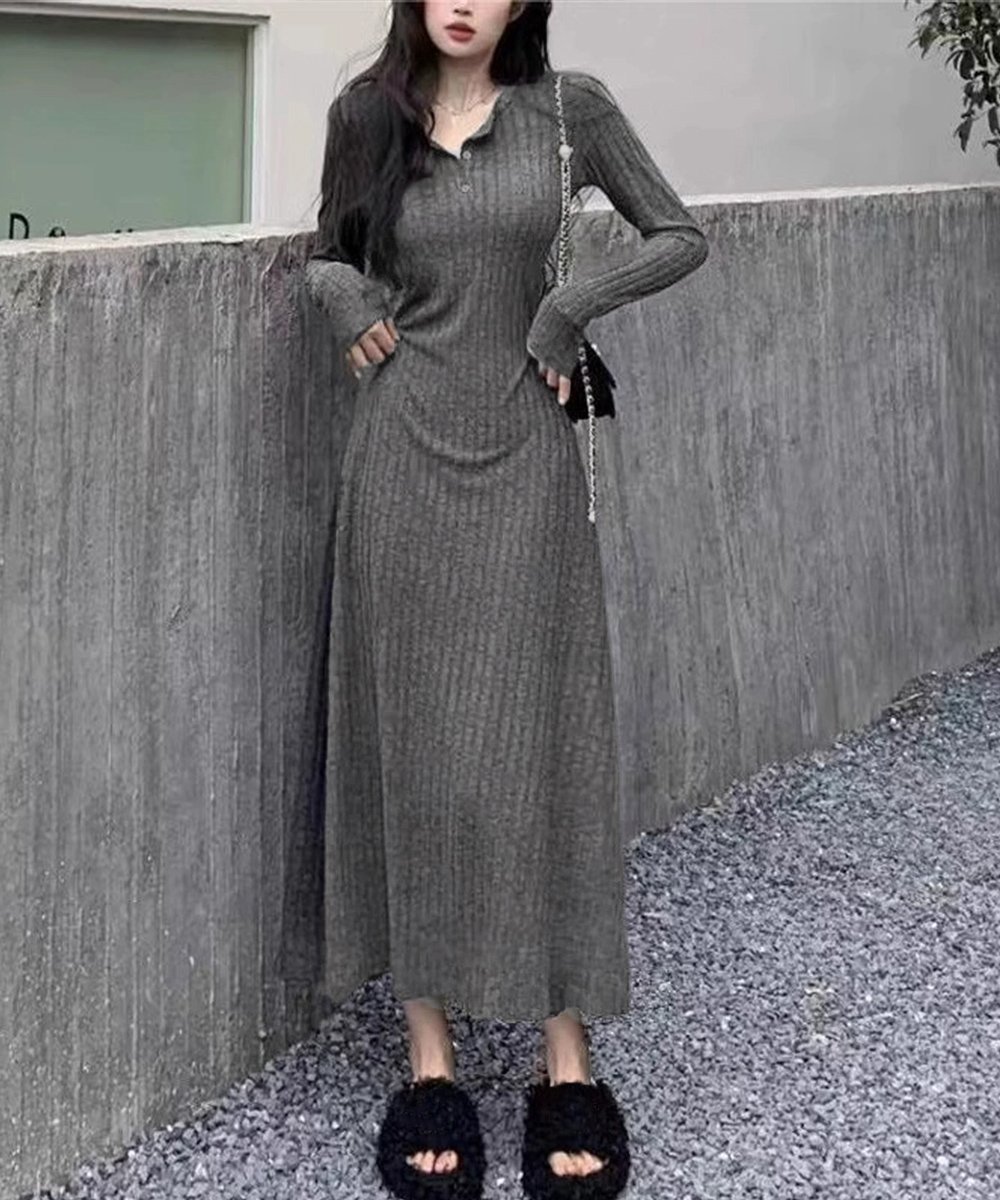 【ミニミニストア/miniministore】のリブニットワンピース 長袖 ロングワンピ 人気、トレンドファッション・服の通販 founy(ファニー) 　ファッション　Fashion　レディースファッション　Fashion for Women　ワンピース　Dresses　ニットワンピース　Knit Dresses　アクリル　Acrylic Material　エレガント 上品　Elegant　ショート　Short, Short Length　バランス　Balance, Style Balance　リブニット　Rib Knit, Ribbed Knit　ロング　Long, Long-Length　無地　Plain, Solid Color　A/W・秋冬　Autumn/Winter　長袖　Long Sleeve, Full Sleeve　 other-1|ID: prp329100004783696 ipo3291000000034719080