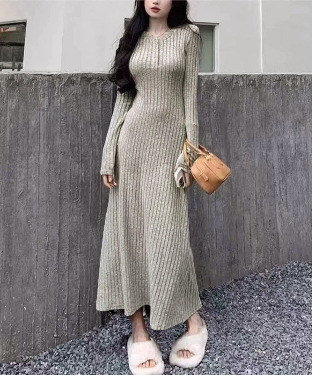 【ミニミニストア/miniministore】のリブニットワンピース 長袖 ロングワンピ インテリア・キッズ・メンズ・レディースファッション・服の通販 founy(ファニー) 　ファッション　Fashion　レディースファッション　Fashion for Women　ワンピース　Dresses　ニットワンピース　Knit Dresses　アクリル　Acrylic Material　エレガント 上品　Elegant　ショート　Short, Short Length　バランス　Balance, Style Balance　リブニット　Rib Knit, Ribbed Knit　ロング　Long, Long-Length　無地　Plain, Solid Color　A/W・秋冬　Autumn/Winter　長袖　Long Sleeve, Full Sleeve　グレイッシュベージュ|ID: prp329100004783696 ipo3291000000034719084