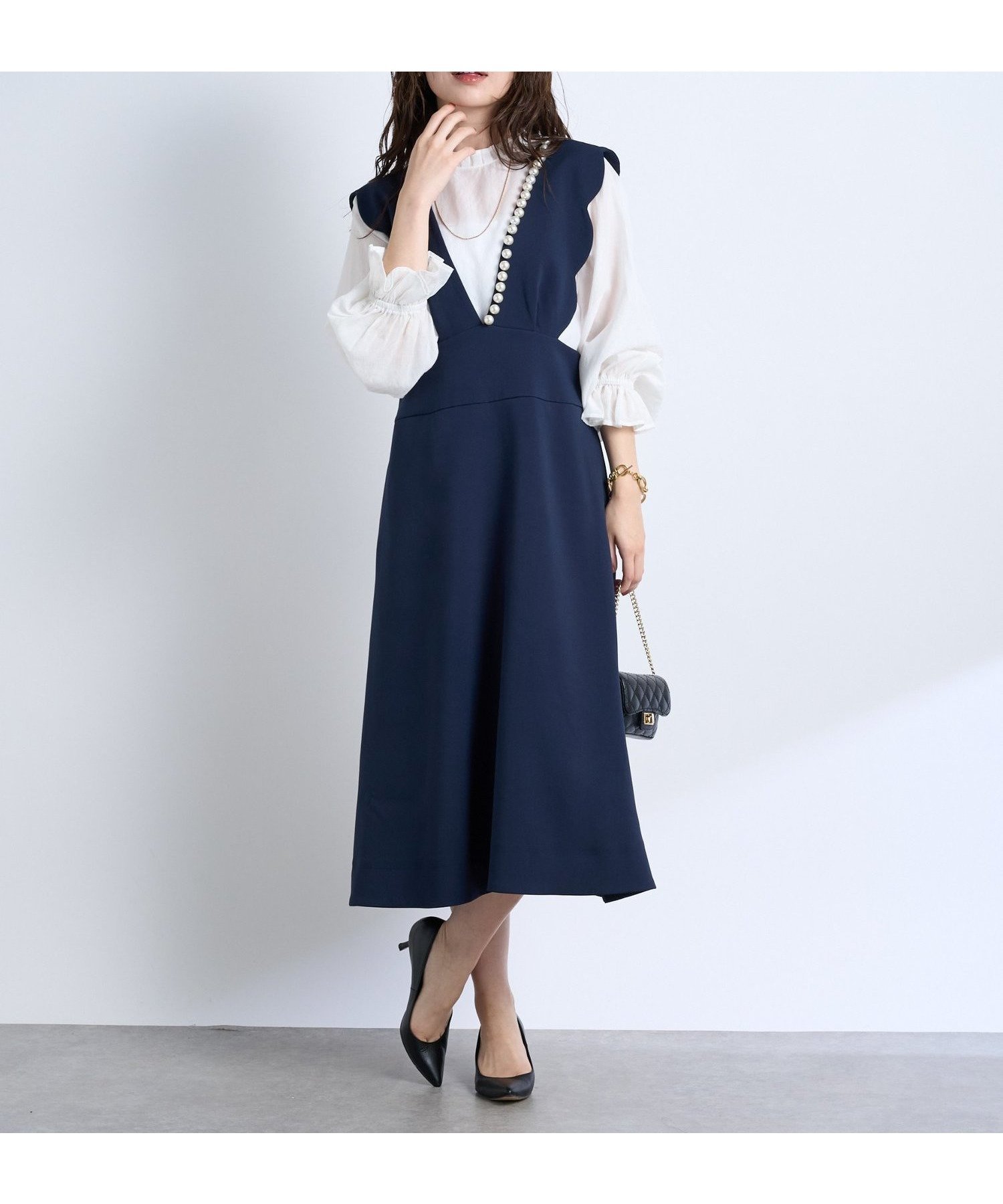 【ラブティックボンボン/La boutique BonBon】の【miki監修・3サイズ展開あり】スカラップパールフレアジャンドレ インテリア・キッズ・メンズ・レディースファッション・服の通販 founy(ファニー) 　ファッション　Fashion　レディースファッション　Fashion for Women　インナー　Innerwear　秋　Autumn　カットソー　Cut and Sewn Top　シンプル　Simple, Minimal　スカラップ　Scallop, Scalloped Edge　人気　Popular, Best Seller　パール　Pearl, Pearl Accent　フレア　Flare, Flared　ポケット　Pocket, Pocket Detail　ラップ　Wrap, Wrap Design　おすすめ　Recommended / Our Picks　夏　Summer　エレガント 上品　Elegant　ネイビー|ID: prp329100004783703 ipo3291000000035020077