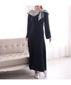 【ナイスクラップ/NICE CLAUP】の異素材リボンニットロングワンピース ネイビー|ID: prp329100004783707 ipo3291000000035180005