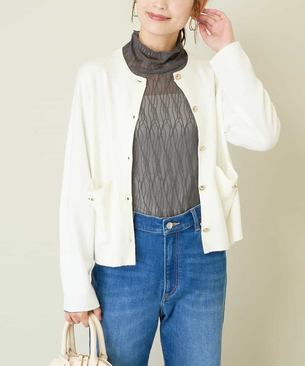 【アー ヴェー ヴェー/a.v.v】のミラノリブニットカーディガン インテリア・キッズ・メンズ・レディースファッション・服の通販 founy(ファニー) 　ファッション　Fashion　レディースファッション　Fashion for Women　トップス・カットソー　Cut & Sew Tops　ニット　Knit Tops & Sweaters　カーディガン・羽織り　Layered Style Cardigans　カーディガン　Cardigan, Knitwear　コンパクト　Compact, Small Size　ジャケット　Jacket, Outerwear　デニム　Denim, Jeans Material　フレア　Flare, Flared　フロント　Front, Front Design　ポケット　Pocket, Pocket Detail　ミラノリブ　Milano Rib, Milano Stitch　メタル　Metal, Metal Parts　再入荷　Restock / Back in Stock　おすすめ　Recommended / Our Picks　エレガント 上品　Elegant　アイボリー|ID: prp329100004783713 ipo3291000000034719219