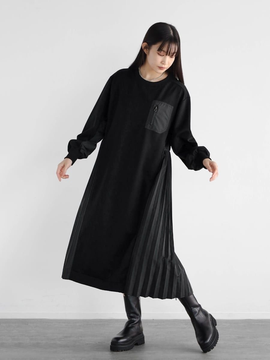 【ラシュッド/LASUD】のプリーツドッキングワンピース インテリア・キッズ・メンズ・レディースファッション・服の通販 founy(ファニー) ファッション Fashion レディースファッション Fashion for Women ワンピース Dresses スニーカー Sneakers, Trainers ドッキング Docking, Mixed Material フロント Front, Front Design プリーツ Pleats, Pleated ポケット Pocket, Pocket Detail ブラック|ID: prp329100004783721 ipo3291000000034929107