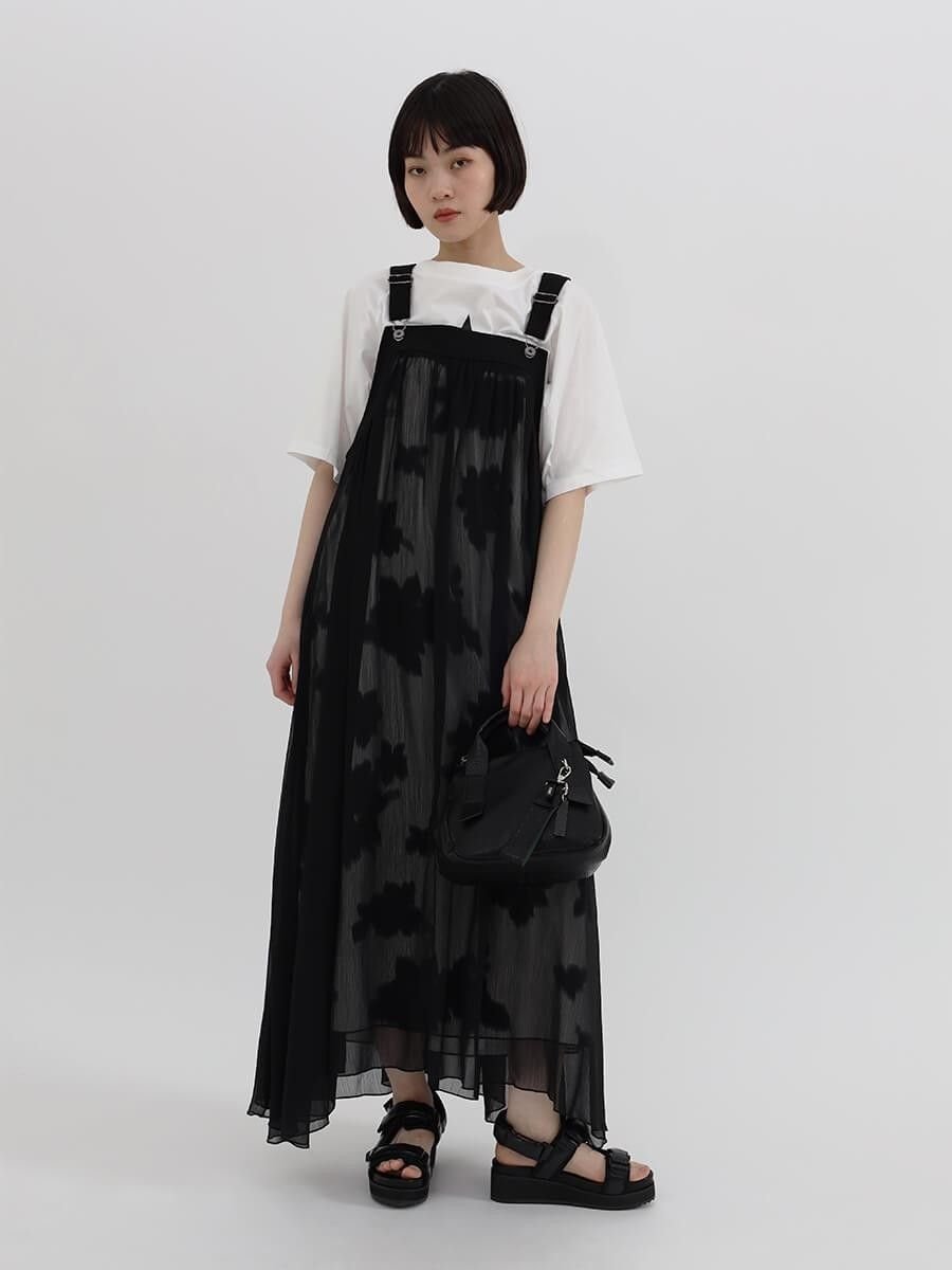 【ラシュッド/LASUD】のフラワープリントシフォンジャンパースカート インテリア・キッズ・メンズ・レディースファッション・服の通販 founy(ファニー) 　ファッション　Fashion　レディースファッション　Fashion for Women　スカート　Skirts　インナー　Innerwear　カットソー　Cut and Sewn Top　シフォン　Chiffon, Lightweight Fabric　ショルダー　Shoulder, Shoulder Strap　プリント　Print, Printed Pattern　ベーシック　Basic, Essential　ロング　Long, Long-Length　ブラック|ID: prp329100004783735 ipo3291000000034719371