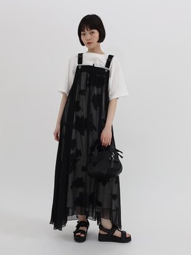 【ラシュッド/LASUD】のフラワープリントシフォンジャンパースカート 人気、トレンドファッション・服の通販 founy(ファニー) ファッション Fashion レディースファッション Fashion for Women スカート Skirts インナー Innerwear カットソー Cut and Sewn Top シフォン Chiffon, Lightweight Fabric ショルダー Shoulder, Shoulder Strap プリント Print, Printed Pattern ベーシック Basic, Essential ロング Long, Long-Length |ID:prp329100004783735