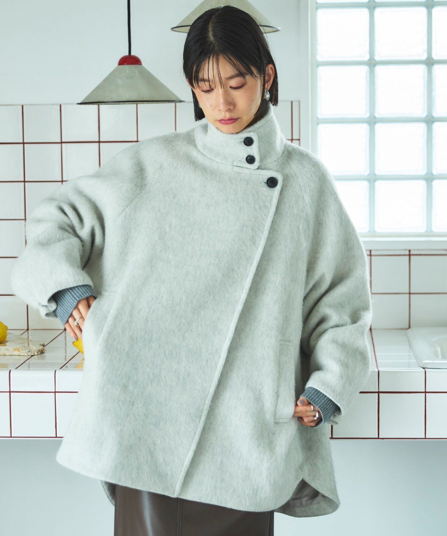 【ドゥ アルシーヴ/Doux archives】のシャギースタンドオーバーコート インテリア・キッズ・メンズ・レディースファッション・服の通販 founy(ファニー) 　ファッション　Fashion　レディースファッション　Fashion for Women　アウター　Coat / Outerwear Collection　コート・ロングコート・ピーコート　Long Coats, Peacoats & More　スタンド　Stand Collar, Upright Stand　バランス　Balance, Style Balance　IVORY|ID: prp329100004783739 ipo3291000000035080663