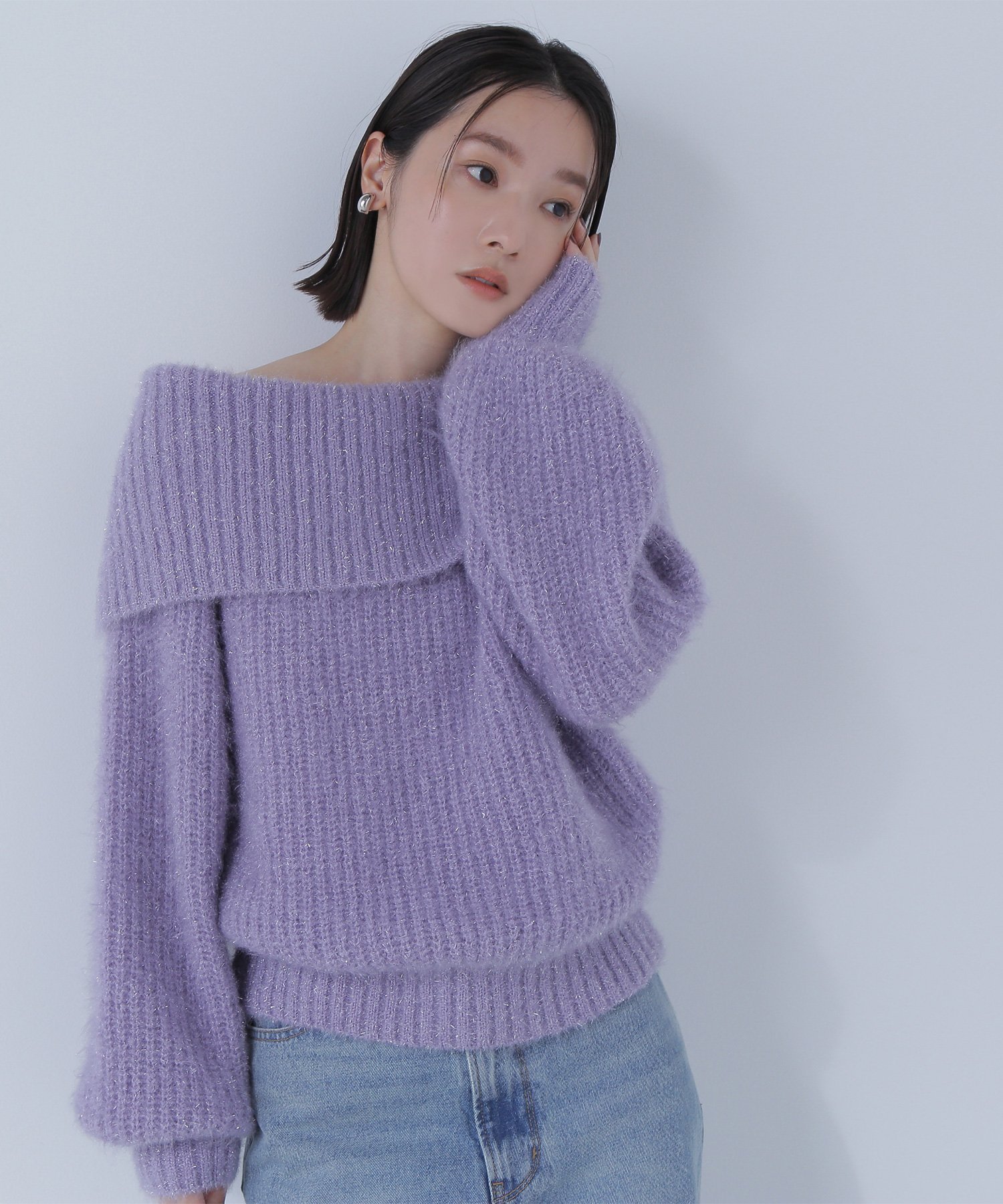 【ナチュラル ビューティー ベーシック/NATURAL BEAUTY BASIC】のヘアリーラメオフショルニット インテリア・キッズ・メンズ・レディースファッション・服の通販 founy(ファニー) 　ファッション　Fashion　レディースファッション　Fashion for Women　トップス・カットソー　Cut & Sew Tops　ニット　Knit Tops & Sweaters　インナー　Innerwear　コンパクト　Compact, Small Size　ミックス　Mix, Mixed Style　畦　Ribbed Knit　ラベンダー|ID: prp329100004783752 ipo3291000000034719635