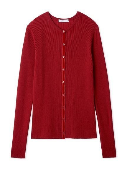 【ミラオーウェン/Mila Owen】のベロアリブニットカーディガン インテリア・キッズ・メンズ・レディースファッション・服の通販 founy(ファニー) 　ファッション　Fashion　レディースファッション　Fashion for Women　トップス・カットソー　Cut & Sew Tops　ニット　Knit Tops & Sweaters　カーディガン・羽織り　Layered Style Cardigans　ベロアトップス　Velour Tops / Velvet-Look Items　インナー　Innerwear　カーディガン　Cardigan, Knitwear　シアー　Sheer, See-Through　スタイリッシュ　Stylish, Fashionable　スマート　Smart, Elegant　トレンド　Trend, Trending Now　パターン　Pattern, Design Print　ベロア　Velour, Soft Velvet　羽織　Haori, Light Jacket　ラグジュアリー　Luxury, Elegant　リブニット　Rib Knit, Ribbed Knit　RED[046]|ID: prp329100004783763 ipo3291000000034719792