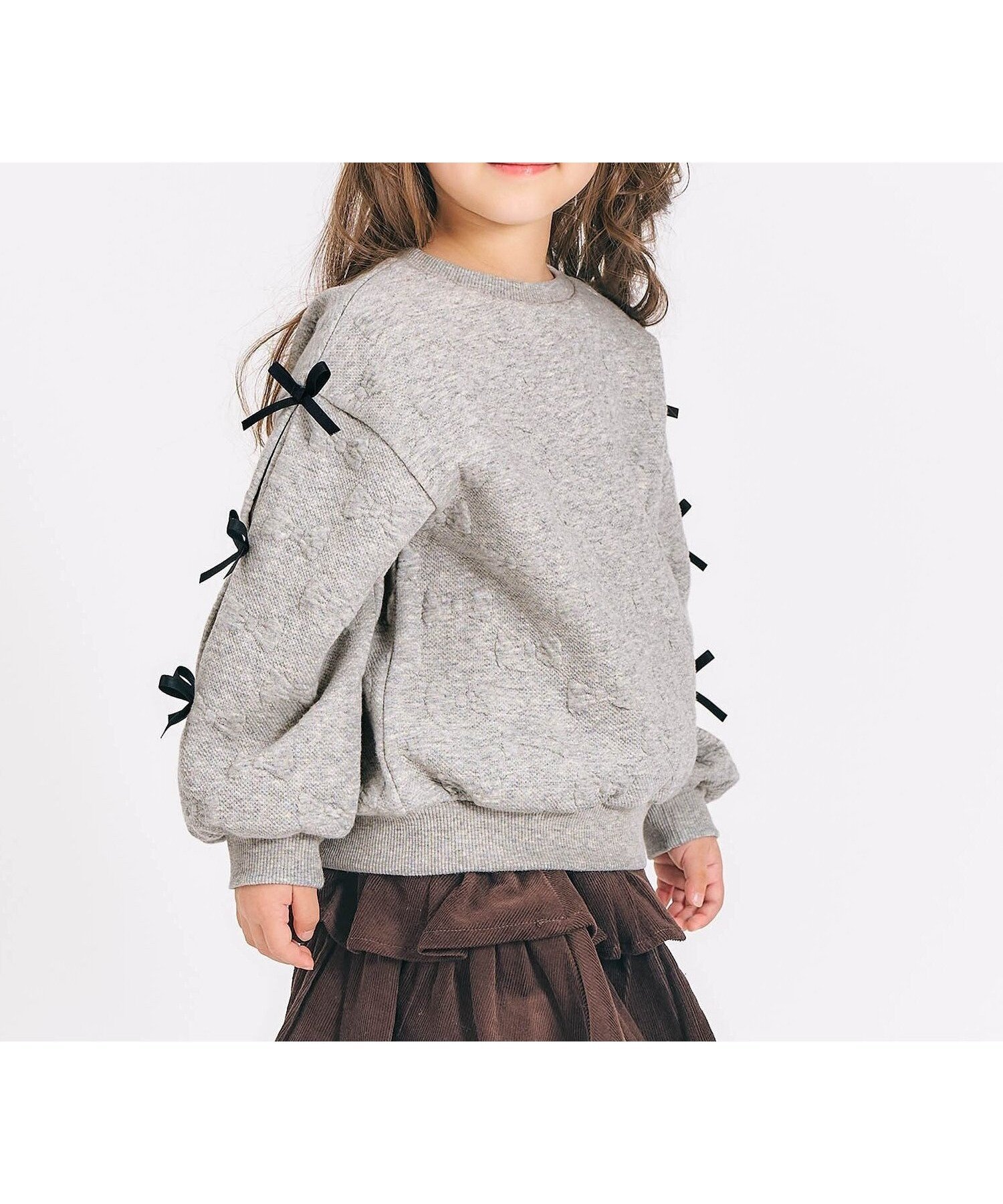 【エフオー オンラインストア/F.O.Online Store / KIDS】の袖リボンキルトトレーナー インテリア・キッズ・メンズ・レディースファッション・服の通販 founy(ファニー) ファッション Fashion キッズファッション Fashion for Kids トレーナー Sweatshirt, Trainer グレー|ID: prp329100004783885 ipo3291000000034773308