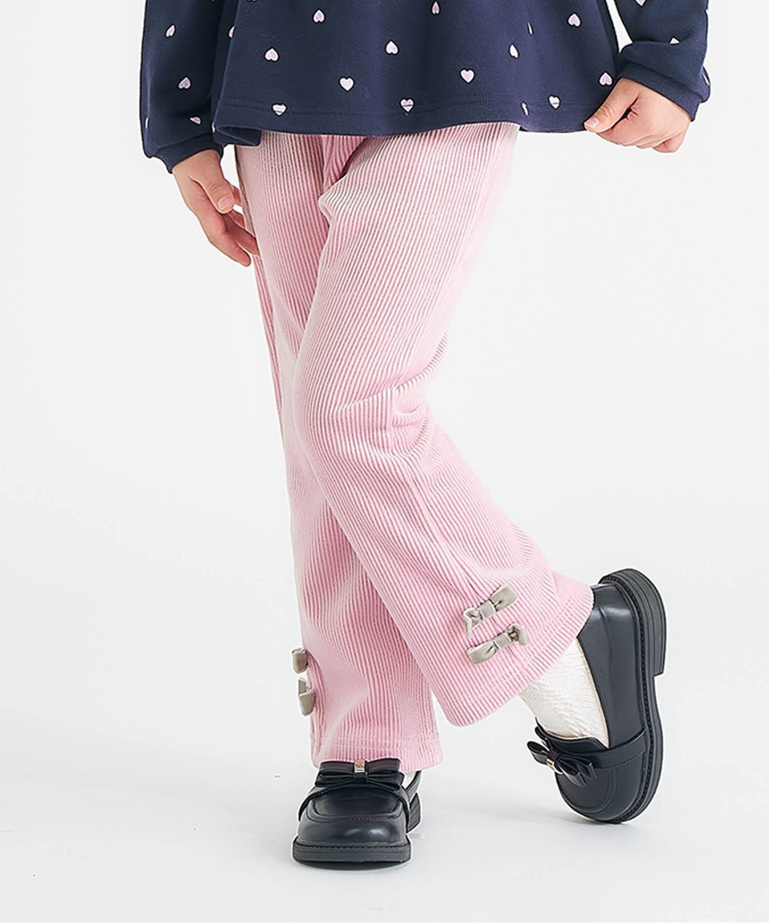 【エフオー オンラインストア/F.O.Online Store / KIDS】のリボンニットコールきゅんパンツ 10分丈 インテリア・キッズ・メンズ・レディースファッション・服の通販 founy(ファニー) ファッション Fashion キッズファッション Fashion for Kids ボトムス Bottoms コーデュロイ Corduroy, Cord Fabric スウェット / スエット Sweatshirt, Sweatwear ストレート Straight, Straight Cut スリム Slim, Slim Fit 人気 Popular, Best Seller フレア Flare, Flared ポケット Pocket, Pocket Detail リボン Ribbon, Bow ワンポイント One Point, Statement Accent おすすめ Recommended / Our Picks ピンク|ID: prp329100004783906 ipo3291000000034721512