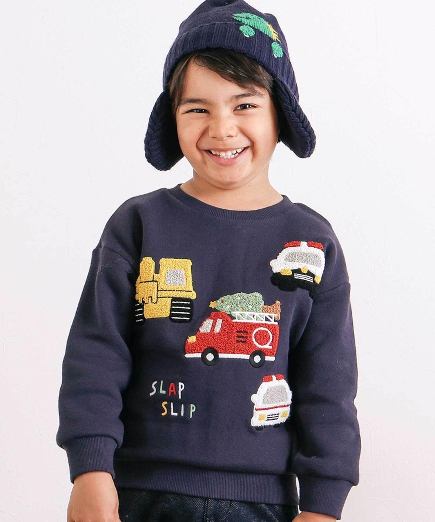 【ベベ オンライン ストア/BEBE ONLINE STORE / KIDS】の【裏起毛】はたらくくるまイヌ恐竜サガラ刺しゅうトレーナー(80~130cm) 人気、トレンドファッション・服の通販 founy(ファニー) 　ファッション　Fashion　キッズファッション　Fashion for Kids　秋　Autumn　チェック　Check, Plaid, Tartan　トレーナー　Sweatshirt, Trainer　長袖　Long Sleeve, Full Sleeve　フレンチ　French, French Style　フロント　Front, Front Design　ミックス　Mix, Mixed Style　モチーフ　Motif, Design Theme　A/W・秋冬　Autumn/Winter　おすすめ　Recommended / Our Picks　お家時間・ステイホーム　Stay Home / At Home　エレガント 上品　Elegant　2025年　2025　2025-2026秋冬・A/W　Autumn/Winter 2025–26 AW25–26　 other-1|ID: prp329100004783930 ipo3291000000035077208