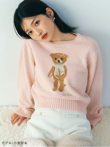 【リリーブラウン/Lily Brown】の【WEB・一部店舗限定カラー】Lily Bearフリンジマフラーニットトップス インテリア・キッズ・メンズ・レディースファッション・服の通販 founy(ファニー) 　ファッション　Fashion　レディースファッション　Fashion for Women　トップス・カットソー　Cut & Sew Tops　ニット　Knit Tops & Sweaters　マフラー・スヌード / 冬小物の定番　Scarves & Mufflers　クラシカル　Classical, Vintage-Inspired　スマート　Smart, Elegant　雑誌　Magazine, Fashion Magazine　チェック　Check, Plaid, Tartan　2月号　February Issue, Feb. Edition　フリンジ　Fringe, Tassel　マフラー　Scarf, Muffler　A/W・秋冬　Autumn/Winter　【WEB・一部店舗限定カラー】PNK[066]|ID: prp329100004784051 ipo3291000000034852094