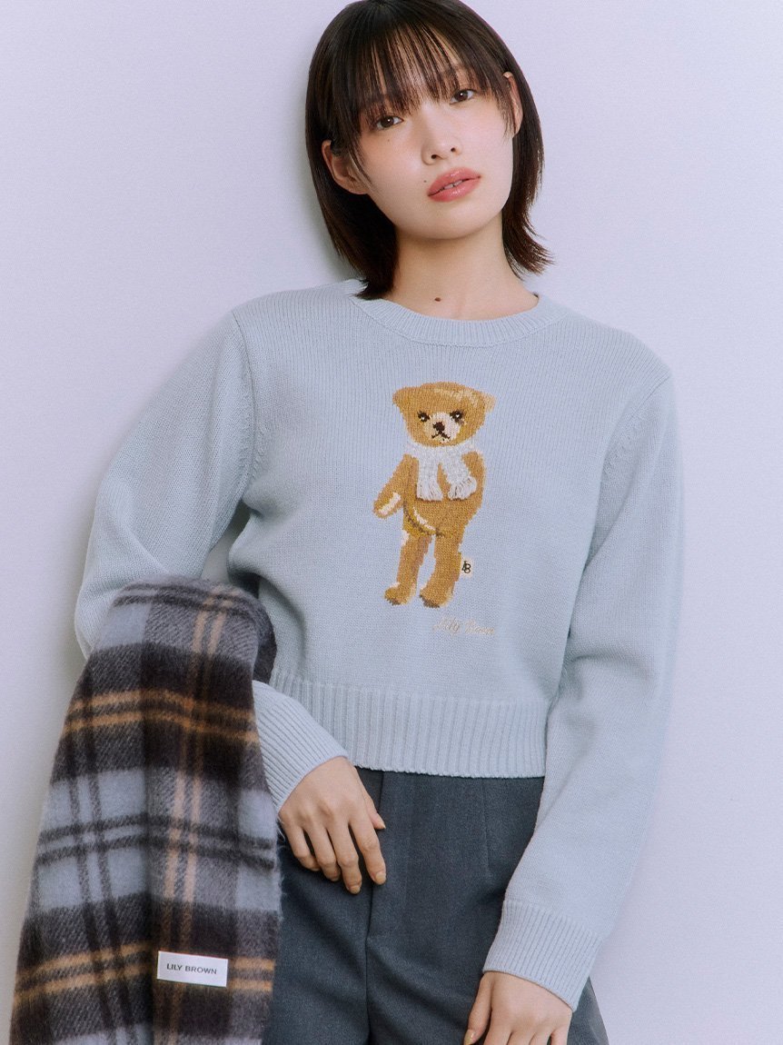 【リリーブラウン/Lily Brown】の【WEB・一部店舗限定カラー】Lily Bearフリンジマフラーニットトップス インテリア・キッズ・メンズ・レディースファッション・服の通販 founy(ファニー) 　ファッション　Fashion　レディースファッション　Fashion for Women　トップス・カットソー　Cut & Sew Tops　ニット　Knit Tops & Sweaters　マフラー・スヌード / 冬小物の定番　Scarves & Mufflers　クラシカル　Classical, Vintage-Inspired　スマート　Smart, Elegant　雑誌　Magazine, Fashion Magazine　チェック　Check, Plaid, Tartan　2月号　February Issue, Feb. Edition　フリンジ　Fringe, Tassel　マフラー　Scarf, Muffler　A/W・秋冬　Autumn/Winter　LBLU[081]|ID: prp329100004784051 ipo3291000000034852096