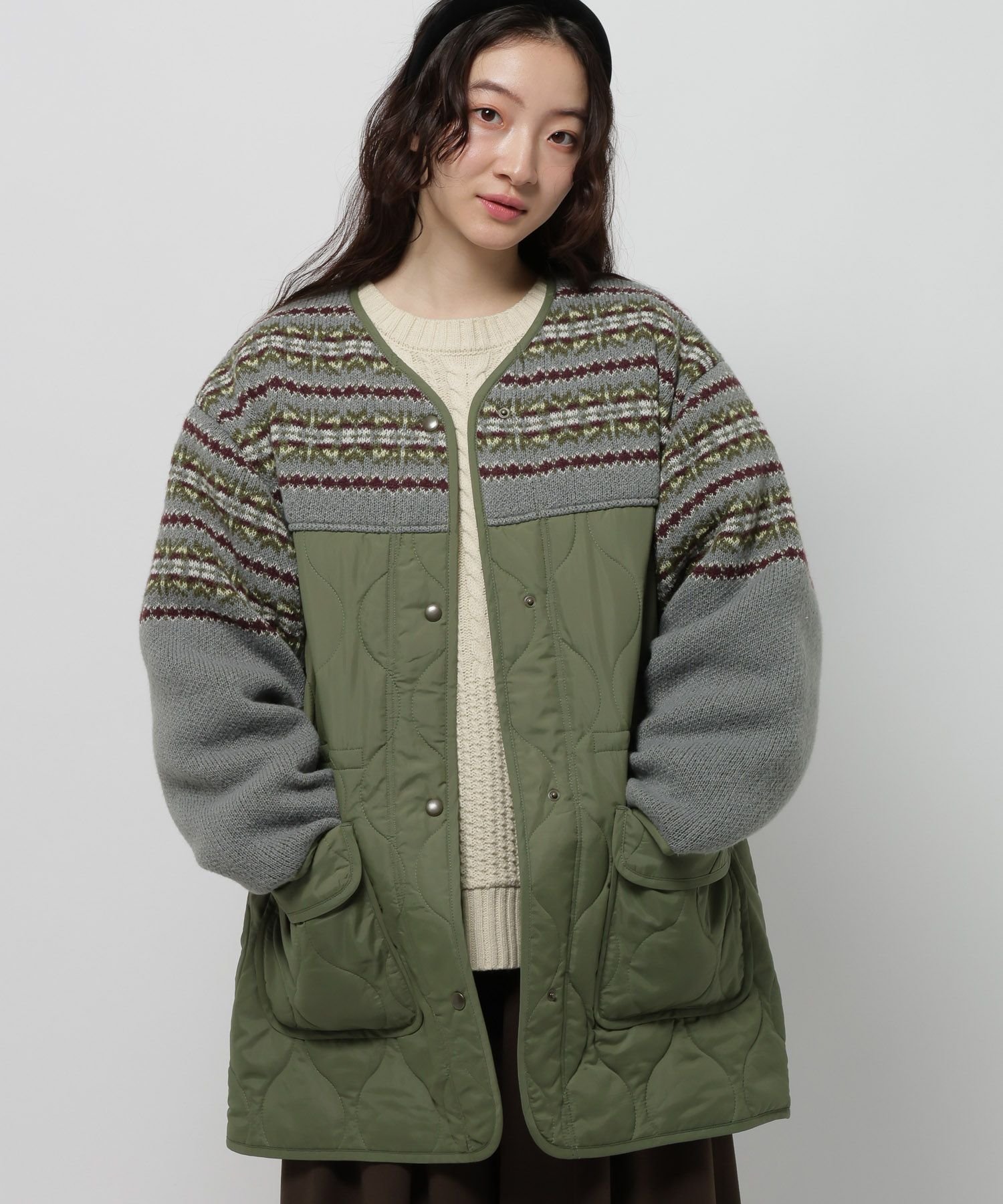 【ニコアンド/niko and】のジャガードニットキルトリメイク風ブルゾン インテリア・キッズ・メンズ・レディースファッション・服の通販 founy(ファニー) ファッション Fashion レディースファッション Fashion for Women アウター Coat / Outerwear Collection ブルゾンジャケット・スポーティアウター Blouson Jackets トップス・カットソー Cut & Sew Tops ニット Knit Tops & Sweaters おすすめ Recommended / Our Picks キルト Quilt, Quilted Fabric コンビ Combo, Combination Style デニム Denim, Jeans Material ドッキング Docking, Mixed Material フロント Front, Front Design ブルゾン Blouson, Bomber Jacket ミックス Mix, Mixed Style リメイク Remake, Reconstructed リラックス Relax, Relaxed Fit ロング Long, Long-Length ワイド Wide, Wide Fit 冬 Winter / This Winter カーキ|ID: prp329100004784070 ipo3291000000035152428