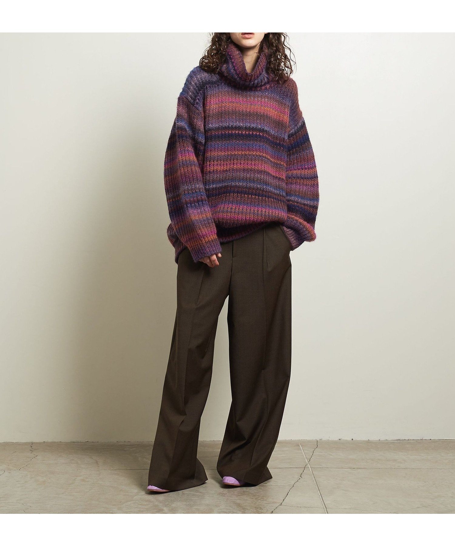 【ユナイテッドアローズ/UNITED ARROWS】のATTISESSION スペースダイ タートルネックニット インテリア・キッズ・メンズ・レディースファッション・服の通販 founy(ファニー) 　ファッション　Fashion　レディースファッション　Fashion for Women　トップス・カットソー　Cut & Sew Tops　ニット　Knit Tops & Sweaters　タートルネック・ハイネックトップス　Turtlenecks & High-Neck Tops　アクリル　Acrylic Material　コーデュロイ　Corduroy, Cord Fabric　タートルネック　Turtleneck, High Neck　バランス　Balance, Style Balance　ボーダー　Border, Stripe　マフラー　Scarf, Muffler　リラックス　Relax, Relaxed Fit　ルーズ　Loose, Oversized　ワイド　Wide, Wide Fit　アウトレット　Outlet / Clearance　おすすめ　Recommended / Our Picks　PURPLE|ID: prp329100004784081 ipo3291000000034967056