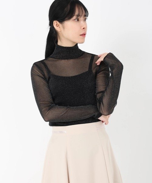 【ストロベリーフィールズ/STRAWBERRY FIELDS】のナイロンラメチュールカットソー インテリア・キッズ・メンズ・レディースファッション・服の通販 founy(ファニー) 　ファッション　Fashion　レディースファッション　Fashion for Women　トップス・カットソー　Cut & Sew Tops　カットソー・ベーシックTシャツ　Cut-and-Sewn Tops / Stretch Tees & Basics　ブラック2|ID: prp329100004784246 ipo3291000000034872547