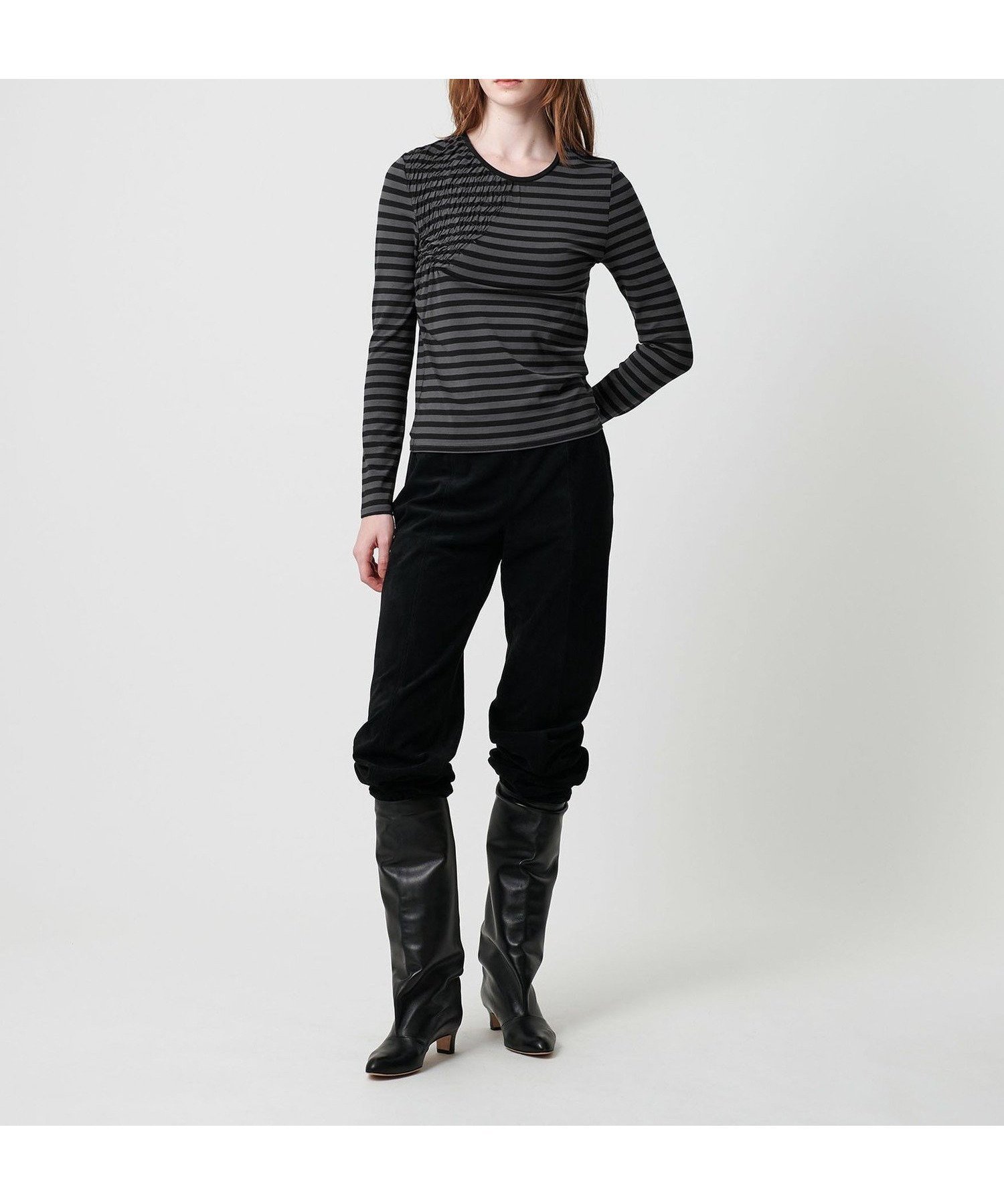 【ビューティ&ユース ユナイテッドアローズ/BEAUTY&YOUTH / UNITED ARROWS】のATTISESSION シャーリング ボーダー プルオーバー トップス インテリア・キッズ・メンズ・レディースファッション・服の通販 founy(ファニー) 　ファッション　Fashion　レディースファッション　Fashion for Women　トップス・カットソー　Cut & Sew Tops　カジュアルプルオーバー・ニットトップス　Pullovers & Knit Tops / Casual Pullovers　インナー　Innerwear　カーディガン　Cardigan, Knitwear　シャーリング　Shirring, Ruched　ジャケット　Jacket, Outerwear　スラックス　Slacks, Dress Pants　デニム　Denim, Jeans Material　フレンチ　French, French Style　ボーダー　Border, Stripe　おすすめ　Recommended / Our Picks　DK.GRAY|ID: prp329100004784259 ipo3291000000035204404