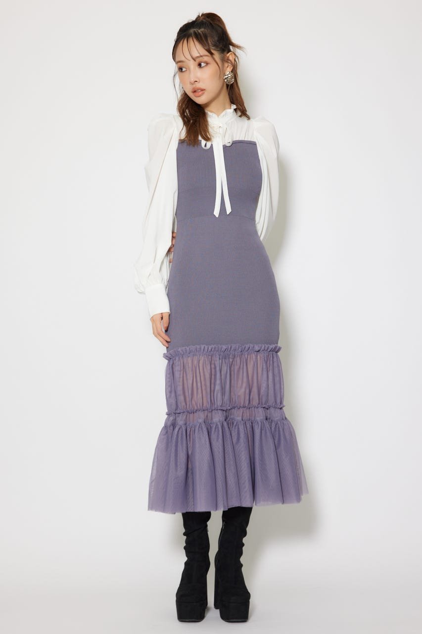 【リエンダ/rienda】のチュールドッキングニットマーメイドワンピース インテリア・キッズ・メンズ・レディースファッション・服の通販 founy(ファニー) 　ファッション　Fashion　レディースファッション　Fashion for Women　ワンピース　Dresses　ギャザー　Gathered, Ruffled　チュール　Tulip, Tulip Motif　ドッキング　Docking, Mixed Material　ラグジュアリー　Luxury, Elegant　リボン　Ribbon, Bow　ロマンティック　Romantic, Feminine Style　冬　Winter / This Winter　再入荷　Restock / Back in Stock　BLU|ID: prp329100004784299 ipo3291000000034939029