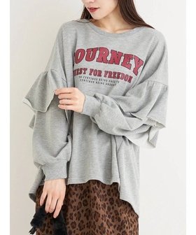 【ジェイ アンド シュプール/Re J&SUPURE】の袖フリルロゴプリント裏毛トップス 人気、トレンドファッション・服の通販 founy(ファニー) ファッション Fashion レディースファッション Fashion for Women トップス・カットソー Cut & Sew Tops アウトドア Outdoor Clothing インナー Innerwear ヴィンテージ Vintage Style ガーリー Girly, Feminine Style シンプル Simple, Minimal スウェット / スエット Sweatshirt, Sweatwear デニム Denim, Jeans Material フリル Frill, Ruffle プリント Print, Printed Pattern リラックス Relax, Relaxed Fit ロング Long, Long-Length おすすめ Recommended / Our Picks |ID:prp329100004784339