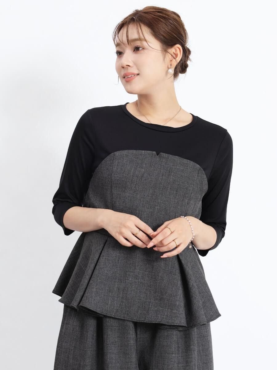 【ヴァン/Vin】のペプラムビスチェドッキングTシャツ 人気、トレンドファッション・服の通販 founy(ファニー) 　ファッション　Fashion　レディースファッション　Fashion for Women　トップス・カットソー　Cut & Sew Tops　シャツ・ブラウス・オフィスカジュアル　Elegant Blouses & Button-Ups　ロングTシャツ・Tシャツ　Longline T-Shirts & Tees　ビスチェ　Bustiers & Corset Tops / Layered Bustier Style　エレガント 上品　Elegant　秋　Autumn　カットソー　Cut and Sewn Top　セットアップ　Set-Up, Coordinated Outfit　ビスチェ　Bustier, Corset Top　ベーシック　Basic, Essential　ペプラム　Peplum, Flared Hem　リボン　Ribbon, Bow　 other-1|ID: prp329100004784364 ipo3291000000034729814