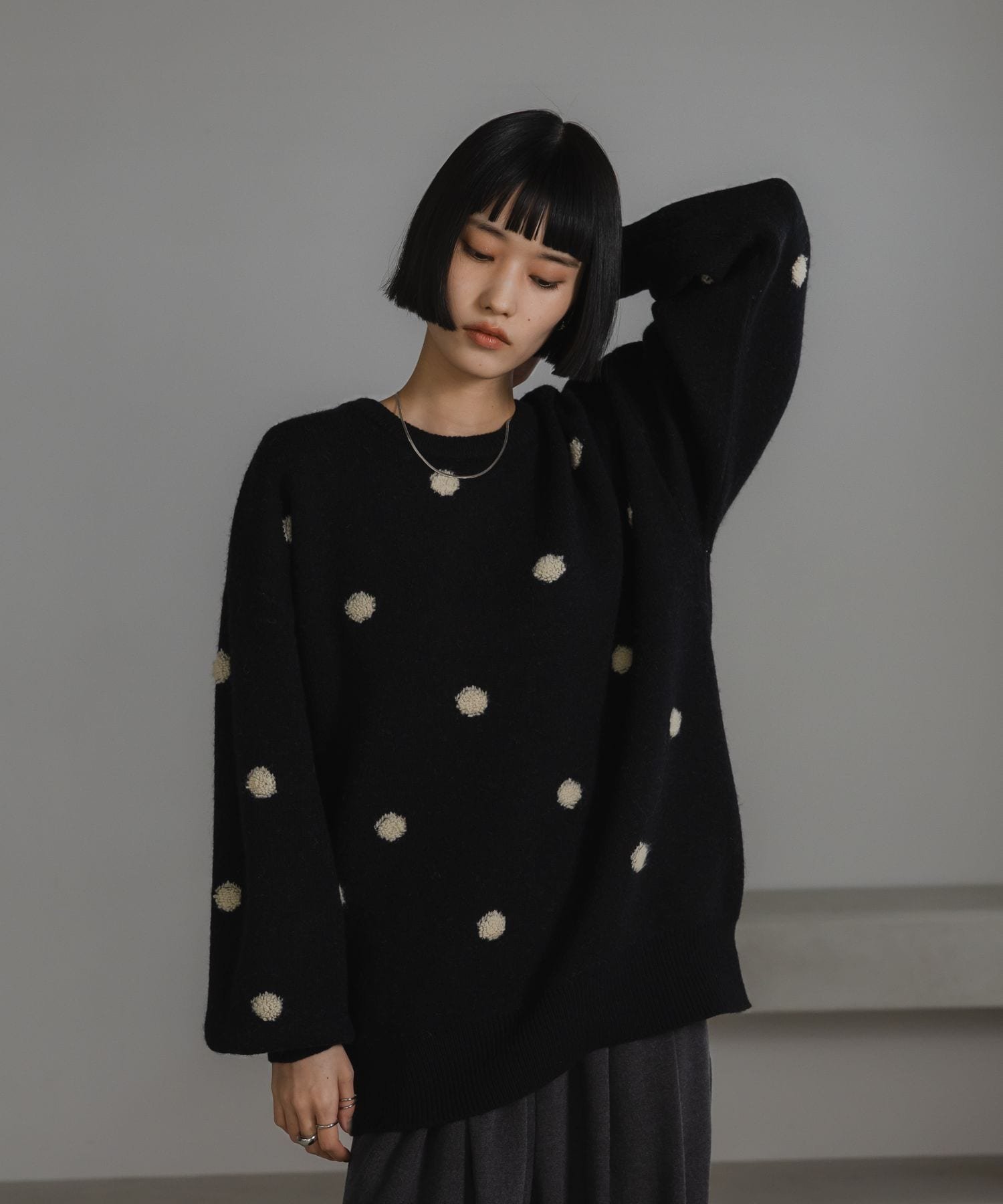 【ローリーズファーム/LOWRYS FARM】のドットJQニットプルオーバーLS インテリア・キッズ・メンズ・レディースファッション・服の通販 founy(ファニー) 　ファッション　Fashion　レディースファッション　Fashion for Women　トップス・カットソー　Cut & Sew Tops　ニット　Knit Tops & Sweaters　カジュアルプルオーバー・ニットトップス　Pullovers & Knit Tops / Casual Pullovers　おすすめ　Recommended / Our Picks　シンプル　Simple, Minimal　トレンド　Trend, Trending Now　ドット　Polka Dot, Dot Pattern　ループ　Loop, Loop Knit　ブラック09|ID: prp329100004784388 ipo3291000000034937384