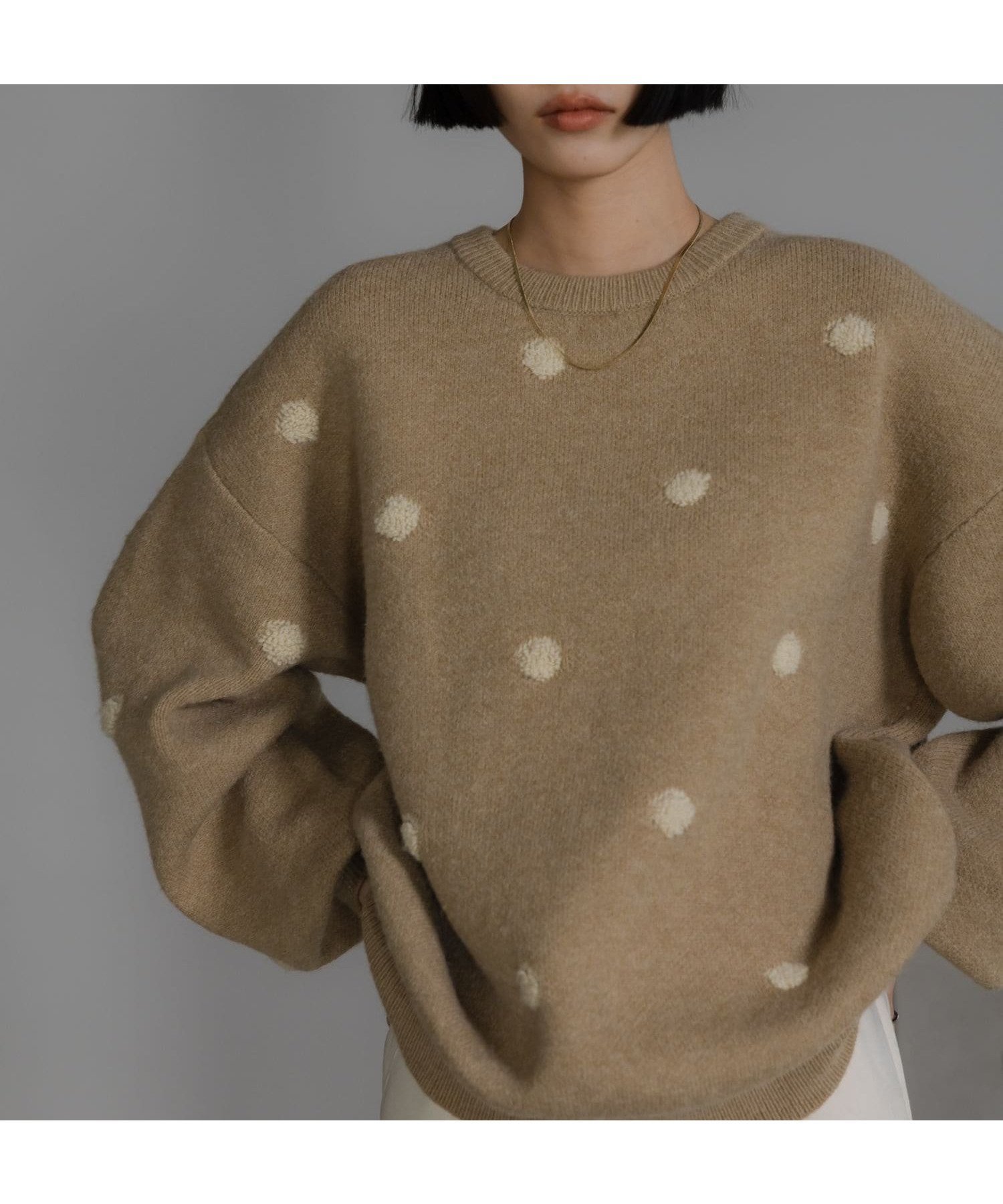 【ローリーズファーム/LOWRYS FARM】のドットJQニットプルオーバーLS インテリア・キッズ・メンズ・レディースファッション・服の通販 founy(ファニー) 　ファッション　Fashion　レディースファッション　Fashion for Women　トップス・カットソー　Cut & Sew Tops　ニット　Knit Tops & Sweaters　カジュアルプルオーバー・ニットトップス　Pullovers & Knit Tops / Casual Pullovers　おすすめ　Recommended / Our Picks　シンプル　Simple, Minimal　トレンド　Trend, Trending Now　ドット　Polka Dot, Dot Pattern　ループ　Loop, Loop Knit　ベージュ52|ID: prp329100004784388 ipo3291000000034937385