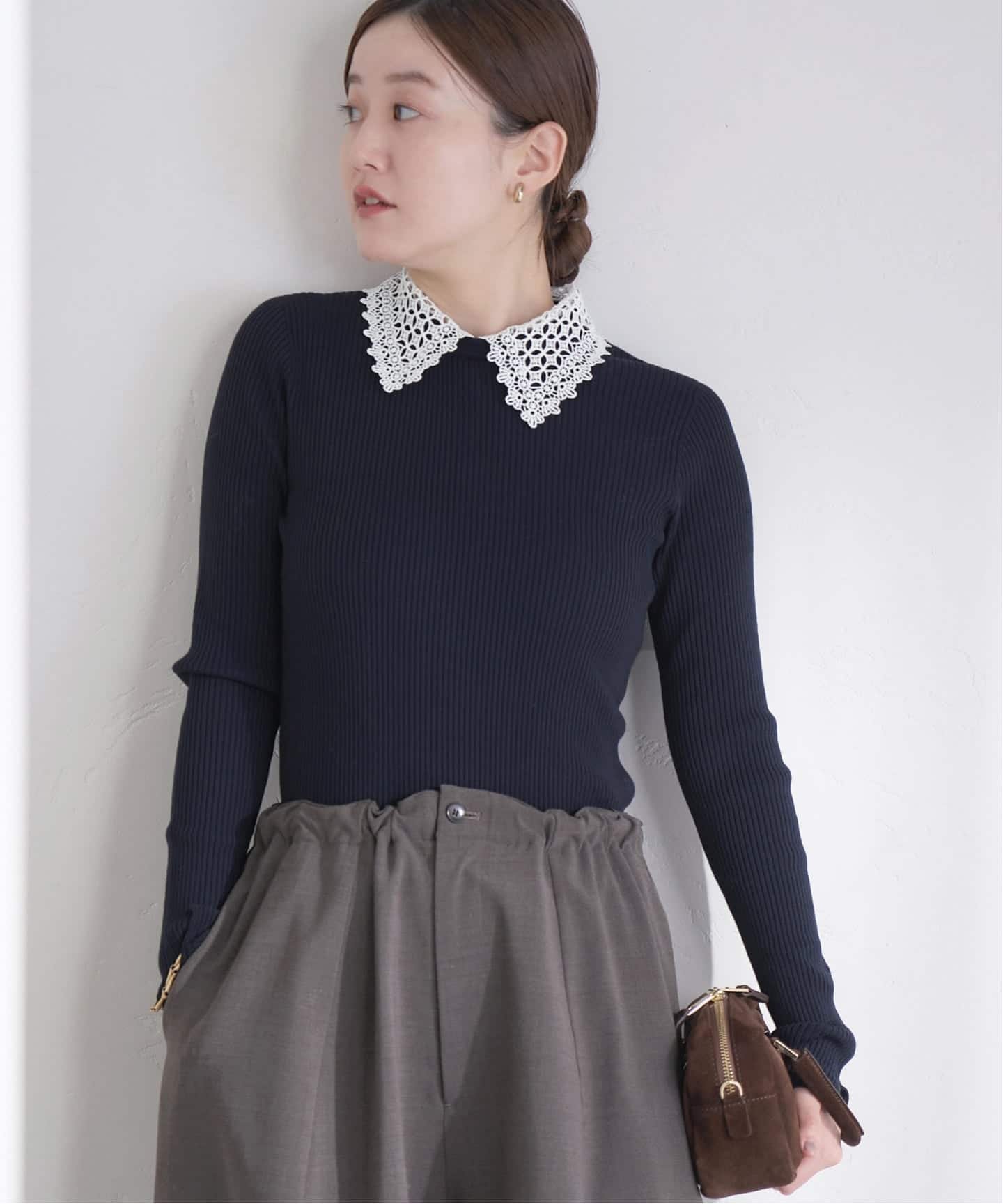 【イエナ/IENA】の《追加》レース襟 RIBホールガーメントプルオーバー インテリア・キッズ・メンズ・レディースファッション・服の通販 founy(ファニー) 　ファッション　Fashion　レディースファッション　Fashion for Women　トップス・カットソー　Cut & Sew Tops　カジュアルプルオーバー・ニットトップス　Pullovers & Knit Tops / Casual Pullovers　2026年　2026　ベーシック　Basic, Essential　ホールガーメント　WholeGarment, Seamless Knit　リブニット　Rib Knit, Ribbed Knit　レース　Lace, Lace Fabric　吸水　Absorbent, Quick-Dry　春　Spring　秋　Autumn　ネイビー|ID: prp329100004784425 ipo3291000000035188549