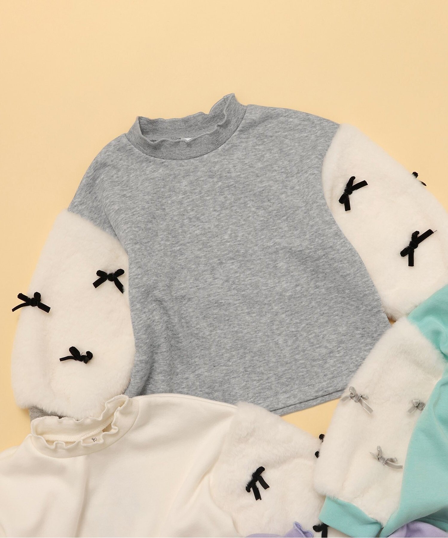 【エフオー オンラインストア/F.O.Online Store / KIDS】のWEB限定 裏シャギーファーリボントレーナー インテリア・キッズ・メンズ・レディースファッション・服の通販 founy(ファニー) ファッション Fashion キッズファッション Fashion for Kids ガーリー Girly, Feminine Style トレーナー Sweatshirt, Trainer グレー|ID: prp329100004784431 ipo3291000000034731094