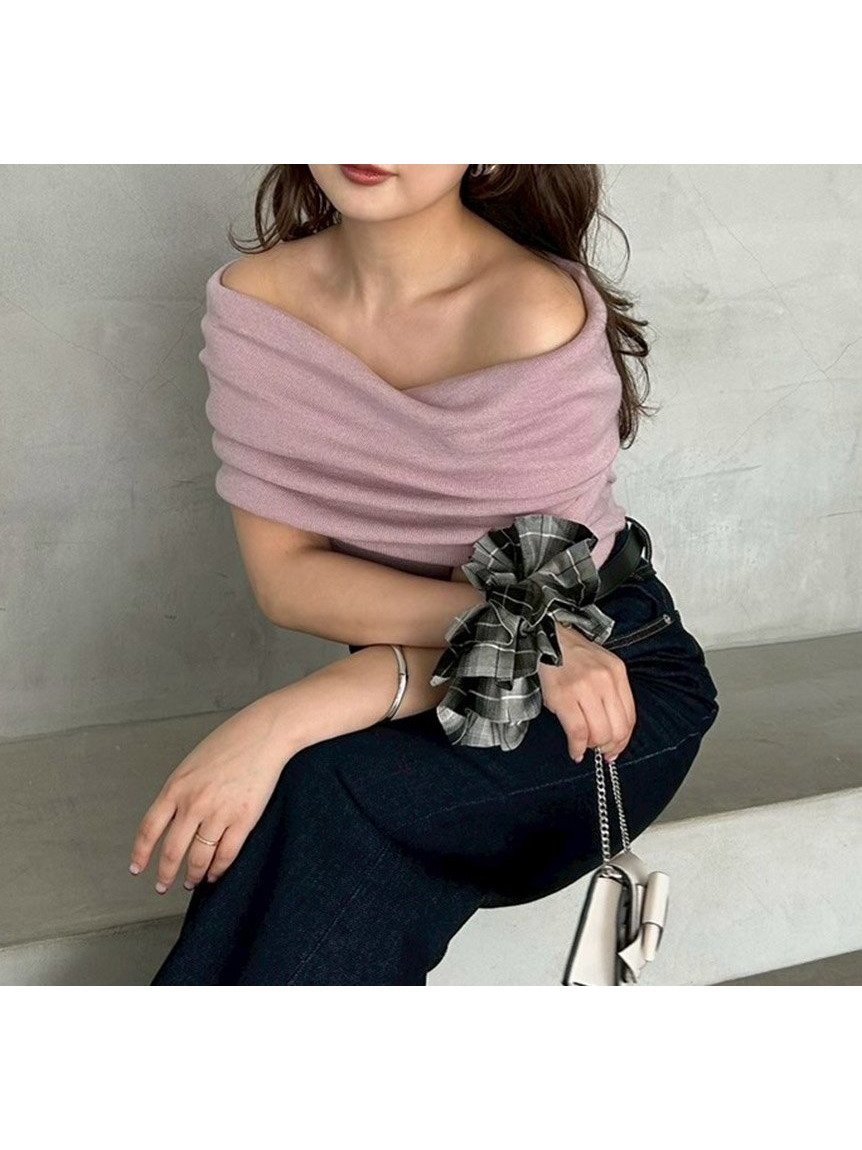 【フレイ アイディー/FRAY I.D】のオフショルドレープノースリニット インテリア・キッズ・メンズ・レディースファッション・服の通販 founy(ファニー) 　ファッション　Fashion　レディースファッション　Fashion for Women　トップス・カットソー　Cut & Sew Tops　ニット　Knit Tops & Sweaters　秋　Autumn　カーディガン　Cardigan, Knitwear　ジャケット　Jacket, Outerwear　スマート　Smart, Elegant　デニム　Denim, Jeans Material　ボトム　Bottoms, Lower Wear　ロング　Long, Long-Length　ワイド　Wide, Wide Fit　夏　Summer　エレガント 上品　Elegant　PNK[066]|ID: prp329100004784474 ipo3291000000034731747