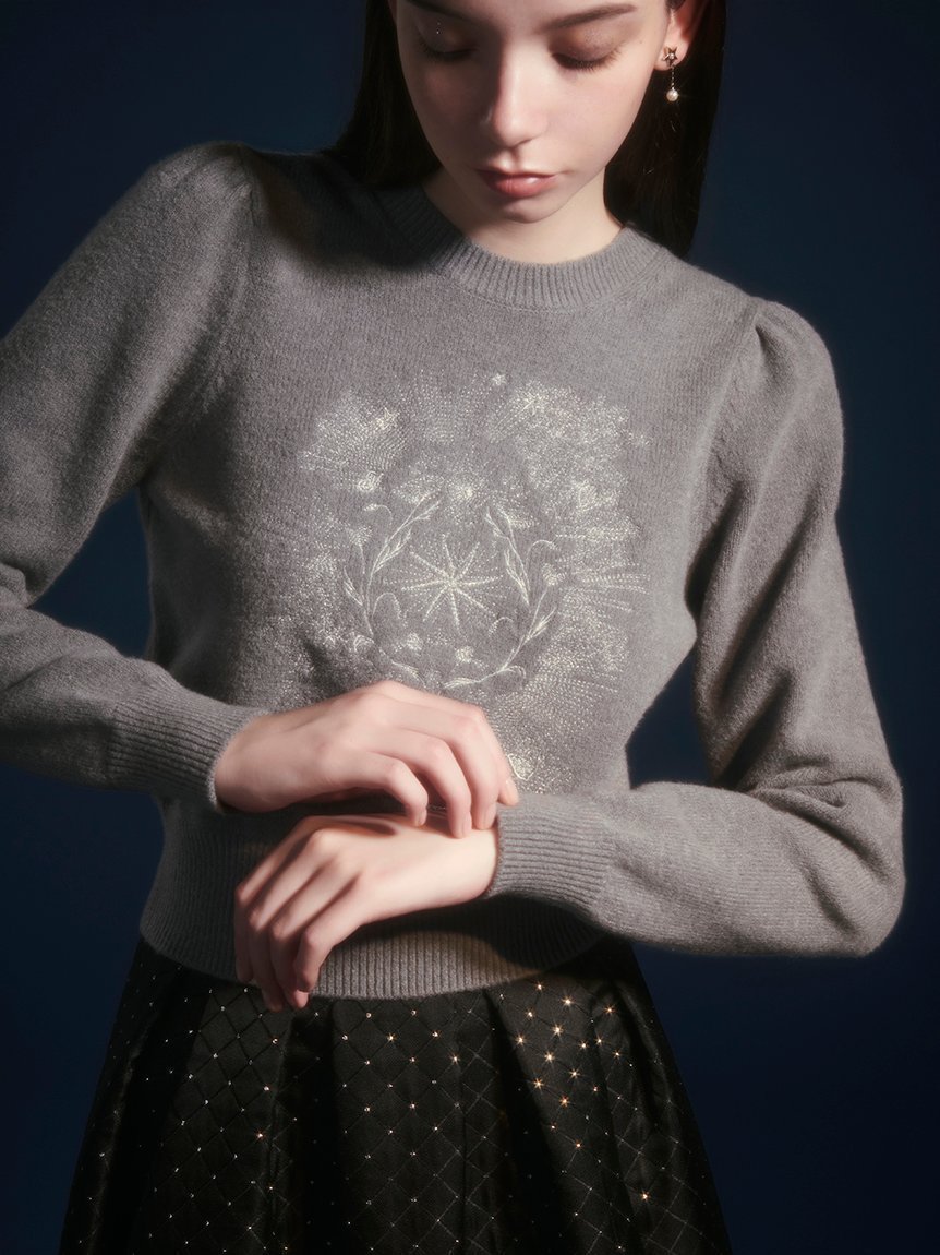 【フレイ アイディー/FRAY I.D】のエトワールエンブロイダリーニット インテリア・キッズ・メンズ・レディースファッション・服の通販 founy(ファニー) 　ファッション　Fashion　レディースファッション　Fashion for Women　トップス・カットソー　Cut & Sew Tops　ニット　Knit Tops & Sweaters　ギャザー　Gathered, Ruffled　コンパクト　Compact, Small Size　シルバー　Silver, Metallic Silver　シンプル　Simple, Minimal　スペシャル　Special, Limited Edition　スマート　Smart, Elegant　スリーブ　Sleeve, Long Sleeve / Short Sleeve　モチーフ　Motif, Design Theme　LGRY[005]|ID: prp329100004784477 ipo3291000000034731811