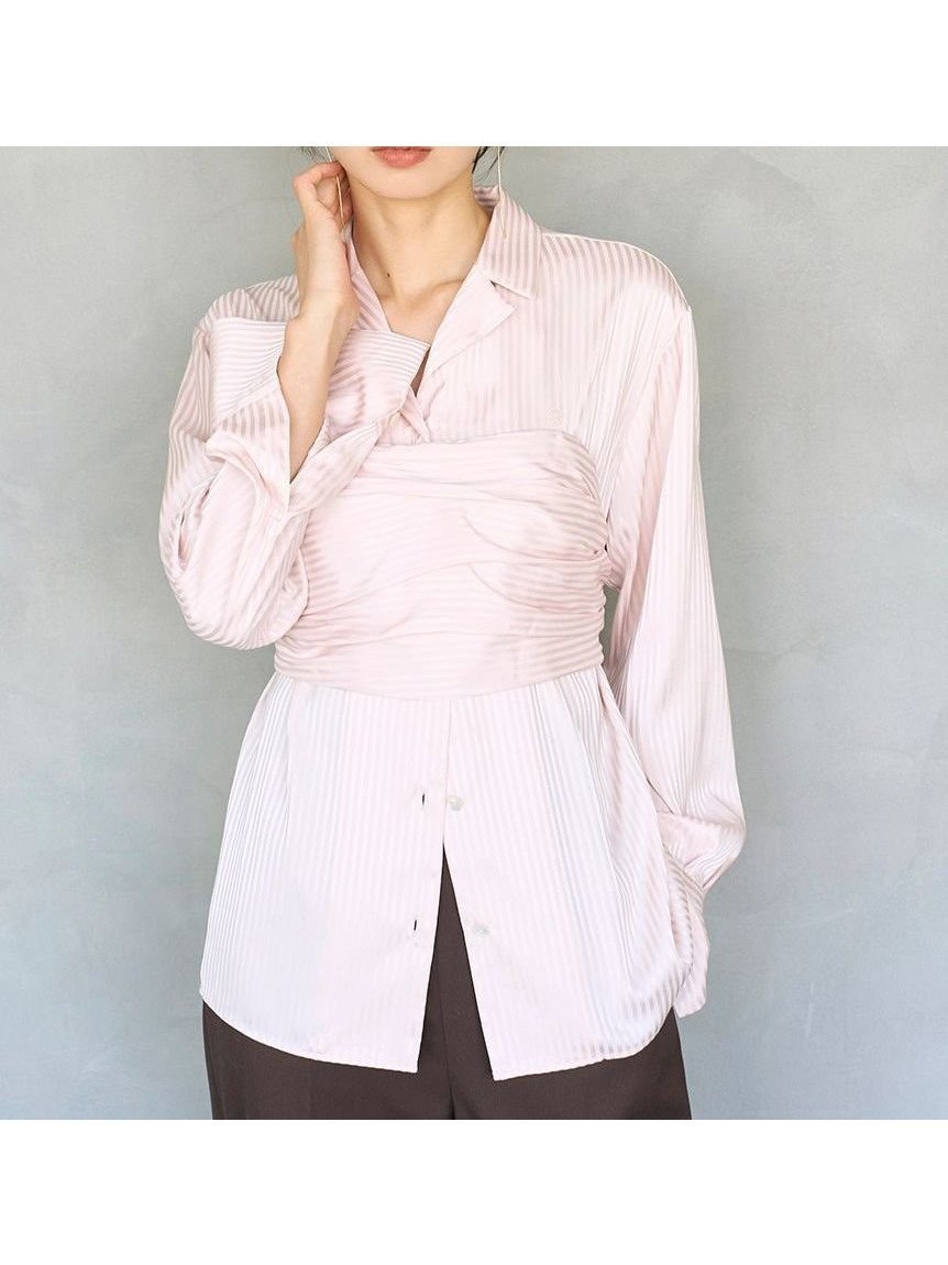 【スナイデル/SNIDEL】のサテンレイヤードストラクチャーブラウス インテリア・キッズ・メンズ・レディースファッション・服の通販 founy(ファニー) 　ファッション　Fashion　レディースファッション　Fashion for Women　トップス・カットソー　Cut & Sew Tops　シャツ・ブラウス・オフィスカジュアル　Elegant Blouses & Button-Ups　カフス　Cuff Design　ギャザー　Gathered, Ruffled　今季　This Season, Current Season　サテン　Satin, Glossy Fabric　スカーフ　Scarf, Neckwear　ストライプ　Stripe, Striped Pattern　ストレート　Straight, Straight Cut　スマート　Smart, Elegant　スーツ　Suit, Formalwear　ドッキング　Docking, Mixed Material　無地　Plain, Solid Color　おすすめ　Recommended / Our Picks　LPNK[061]|ID: prp329100004784492 ipo3291000000035189172