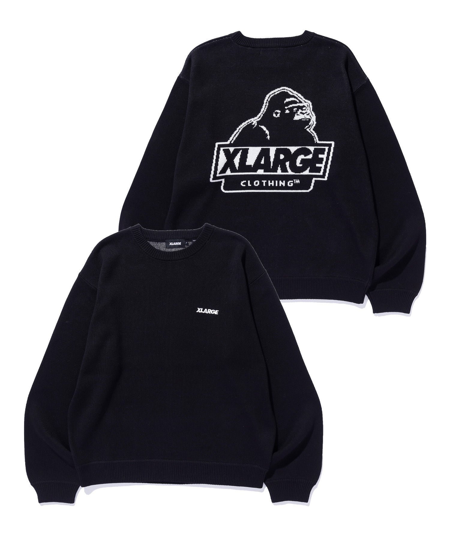 【エクストララージ/XLARGE】のSLANTED OG KNIT SWEATER インテリア・キッズ・メンズ・レディースファッション・服の通販 founy(ファニー) 　ファッション　Fashion　レディースファッション　Fashion for Women　トップス・カットソー　Cut & Sew Tops　ニット　Knit Tops & Sweaters　レディースパーカー・カジュアルフーディー　Casual Hoodies & Sweatshirts　スウェット・クルーネックトップス　Sweatshirts & Crewnecks / Relaxed Fit Sweat Tops　ベーシック　Basic, Essential　定番　Standard, Basic Item　A/W・秋冬　Autumn/Winter　BLACK|ID: prp329100004784519 ipo3291000000034795609